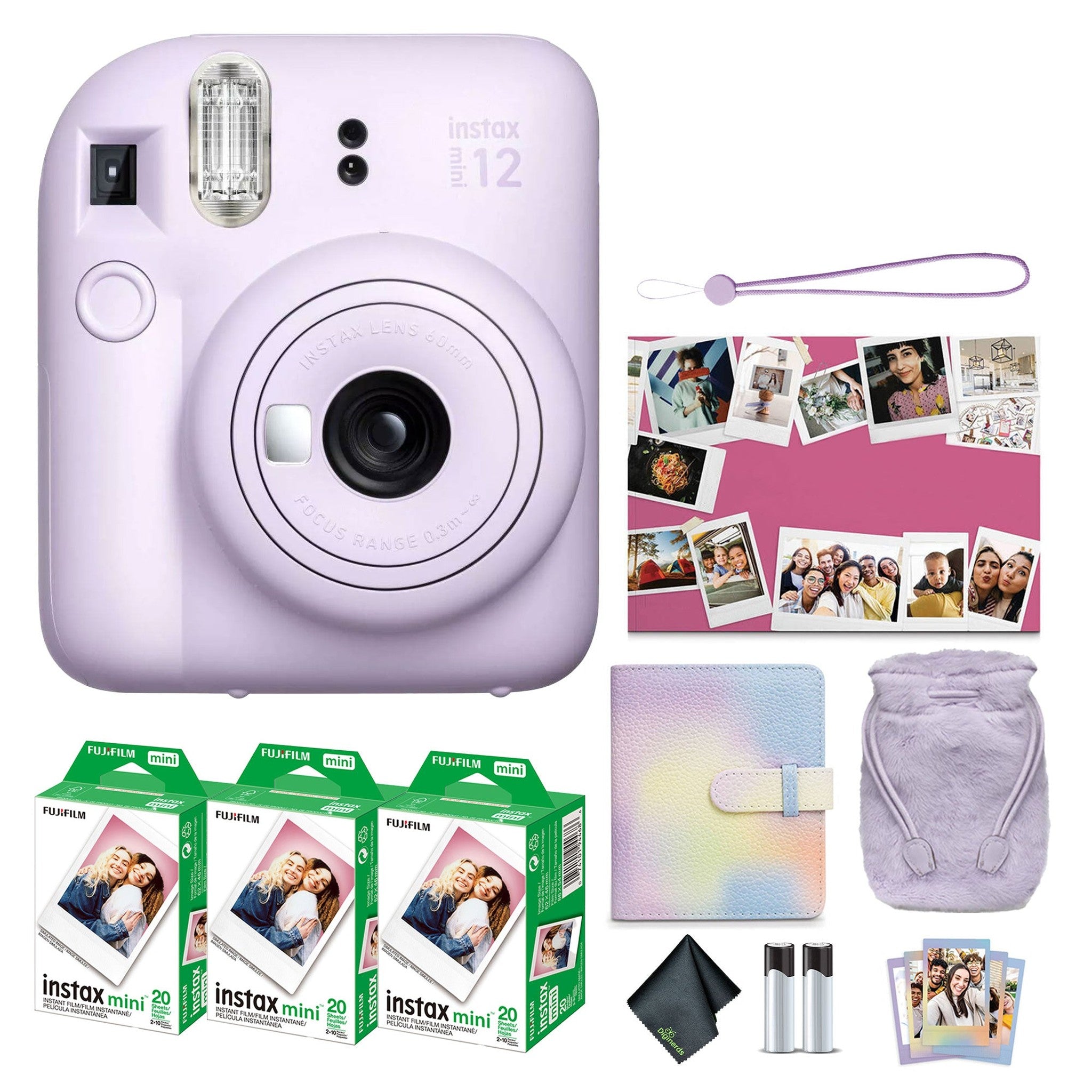 FUJIFILM INSTAX MINI 12 Instant Film Holiday Camera Bundle Lilac Purple Fujifilm