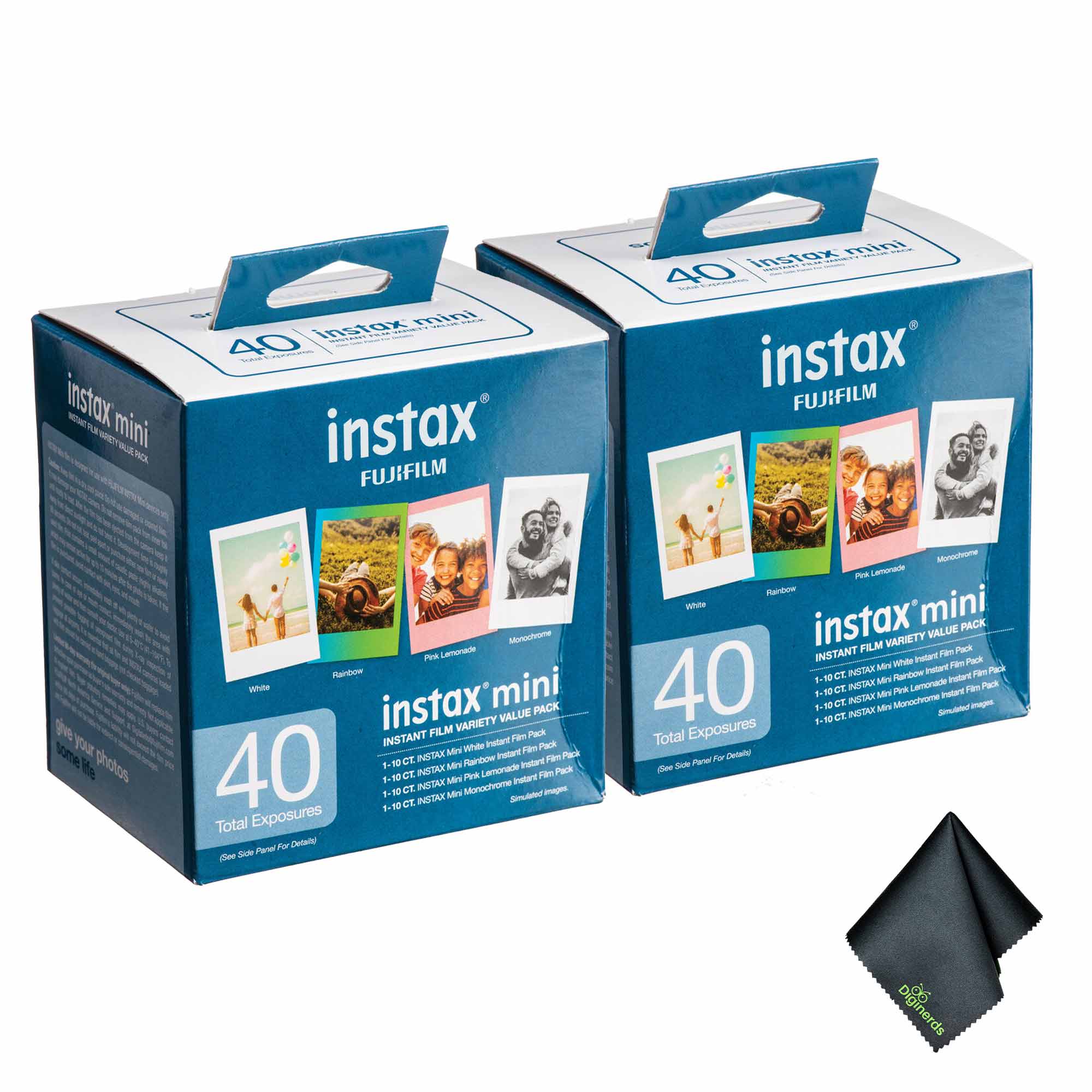 2xFUJIFILM INSTAX MINI Instant Film Variety Value Pack 40 Exposures , Microfiber Cleaning Cloth, Bundle