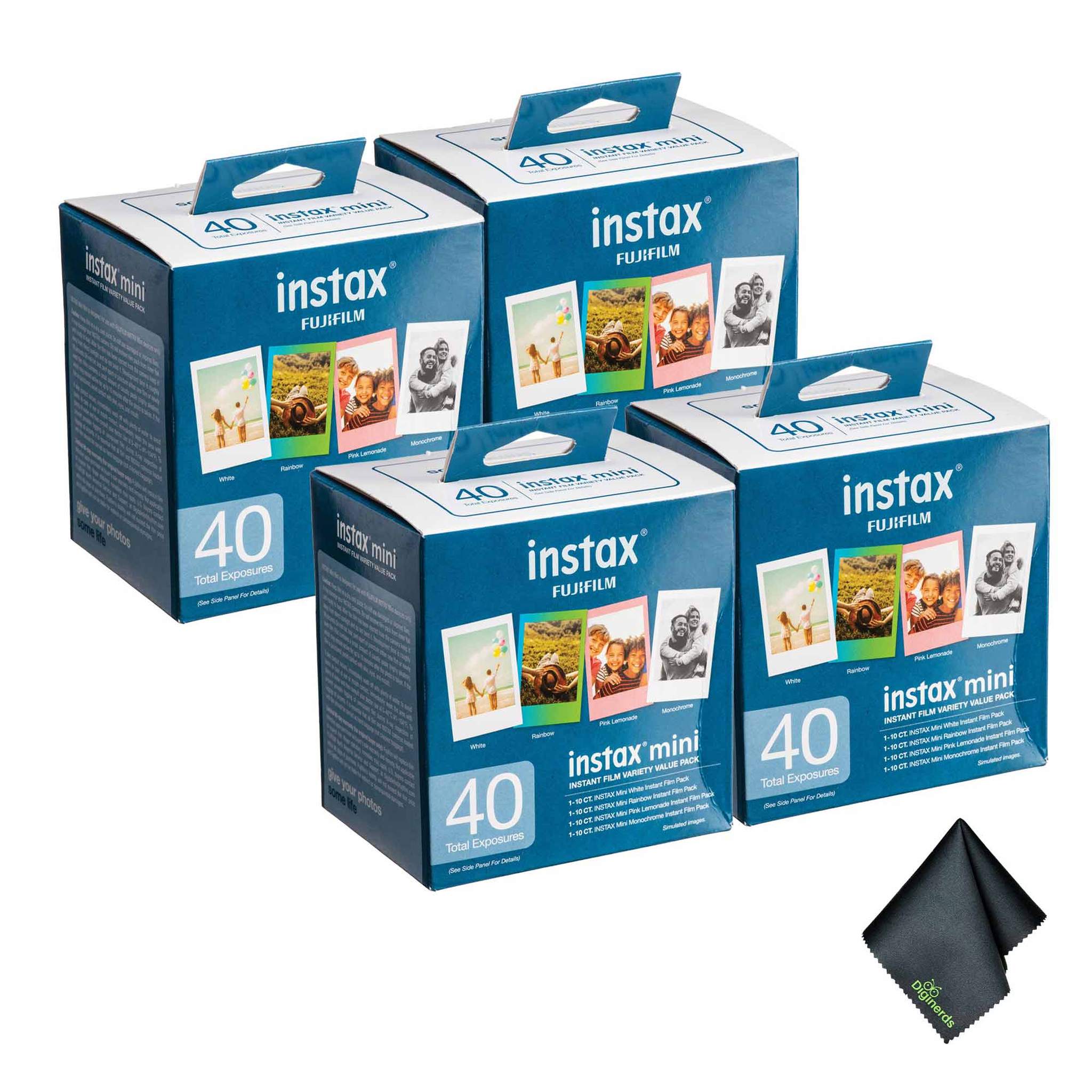 4xFUJIFILM INSTAX MINI Instant Film Variety Value Pack 40 Exposures , Microfiber Cleaning Cloth, Bundle