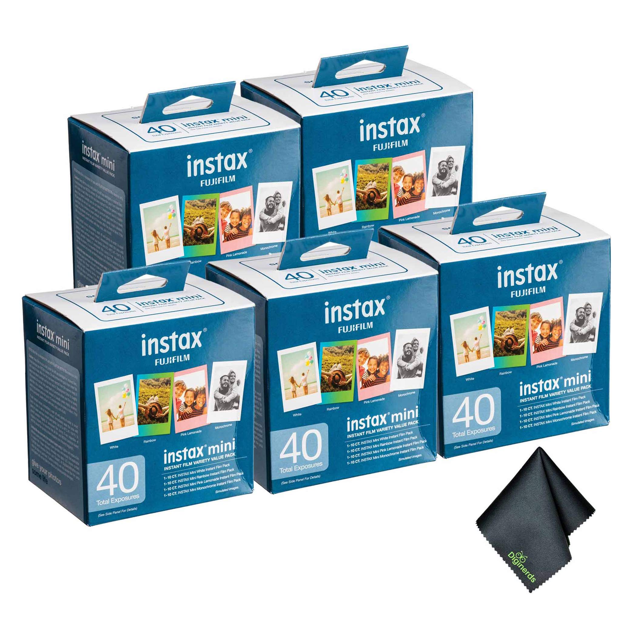 5xFUJIFILM INSTAX MINI Instant Film Variety Value Pack 40 Exposures , Microfiber Cleaning Cloth, Bundle