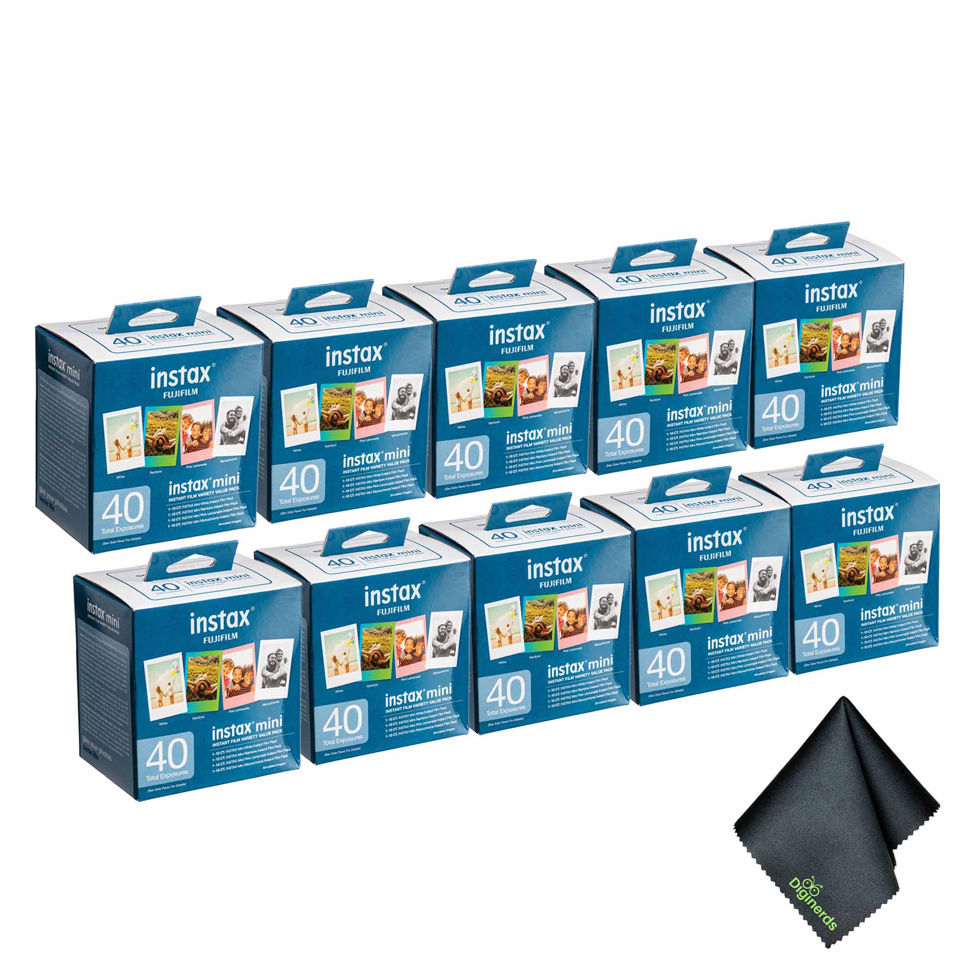 10xFUJIFILM INSTAX MINI Instant Film Variety Value Pack 40 Exposures , Microfiber Cleaning Cloth, Bundle