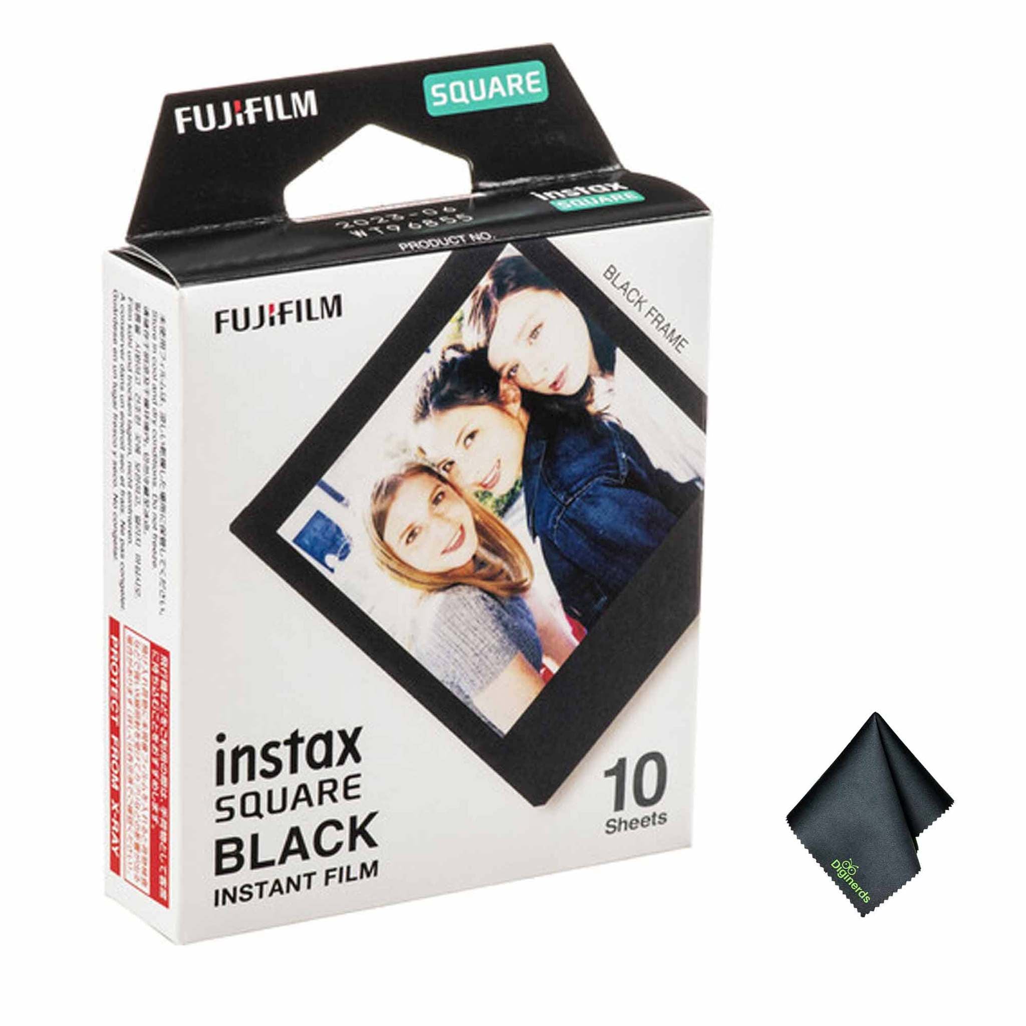 FUJIFILM INSTAX SQUARE Black Instant Film 10 Exposures , Microfiber Cleaning Cloth, Bundle