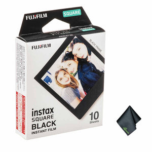 FUJIFILM INSTAX SQUARE Black Instant Film 10 Exposures , Microfiber Cleaning Cloth, Bundle