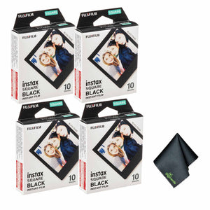 4xFUJIFILM INSTAX SQUARE Black Instant Film 10 Exposures , Microfiber Cleaning Cloth, Bundle