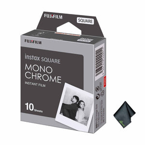 FUJIFILM INSTAX SQUARE Monochrome Instant Film 10 Exposures , Microfiber Cleaning Cloth, Bundle