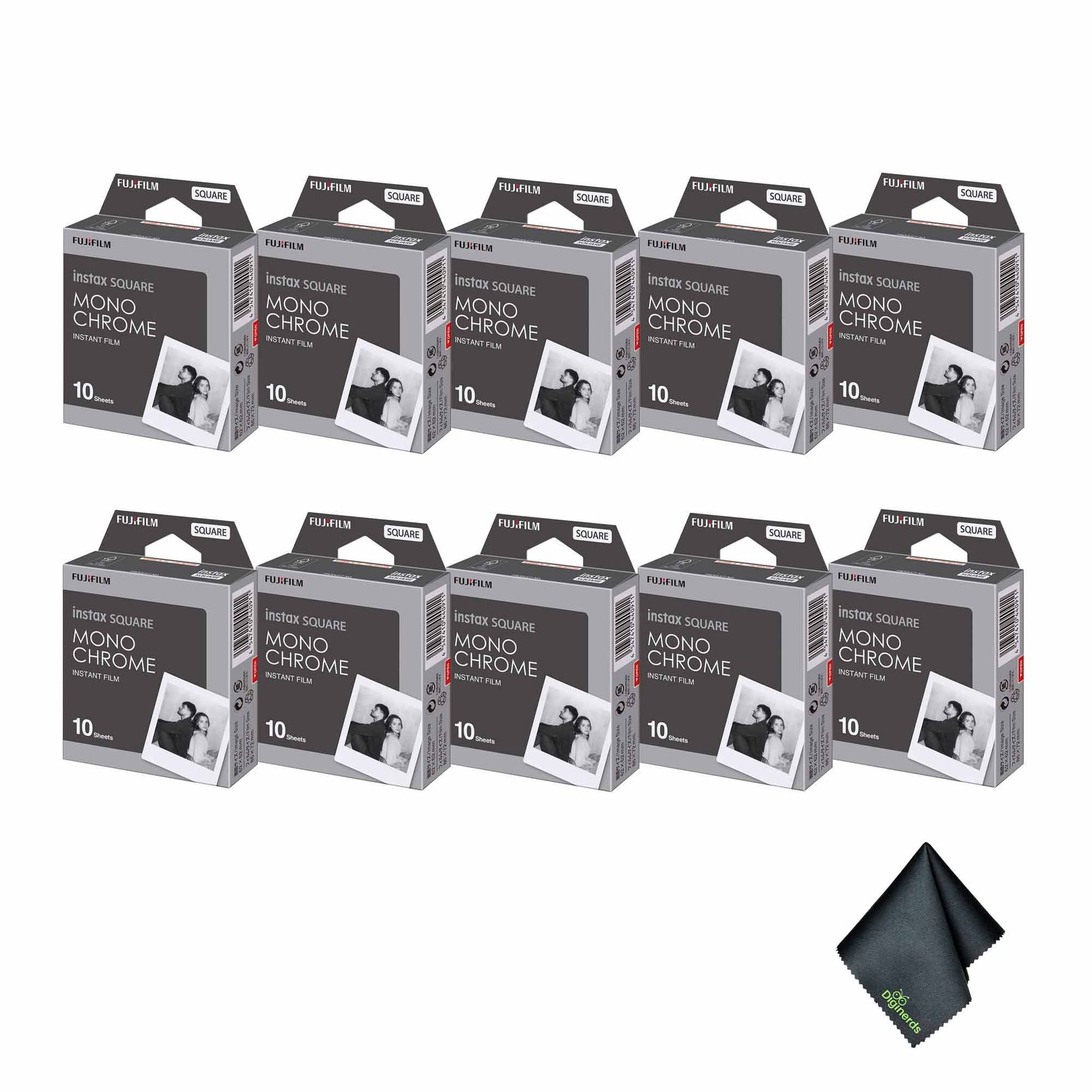10xFUJIFILM INSTAX SQUARE Monochrome Instant Film 10 Exposures , Microfiber Cleaning Cloth, Bundle