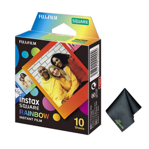 FUJIFILM INSTAX SQUARE Rainbow Instant Film 10 Exposures , Microfiber Cleaning Cloth, Bundle