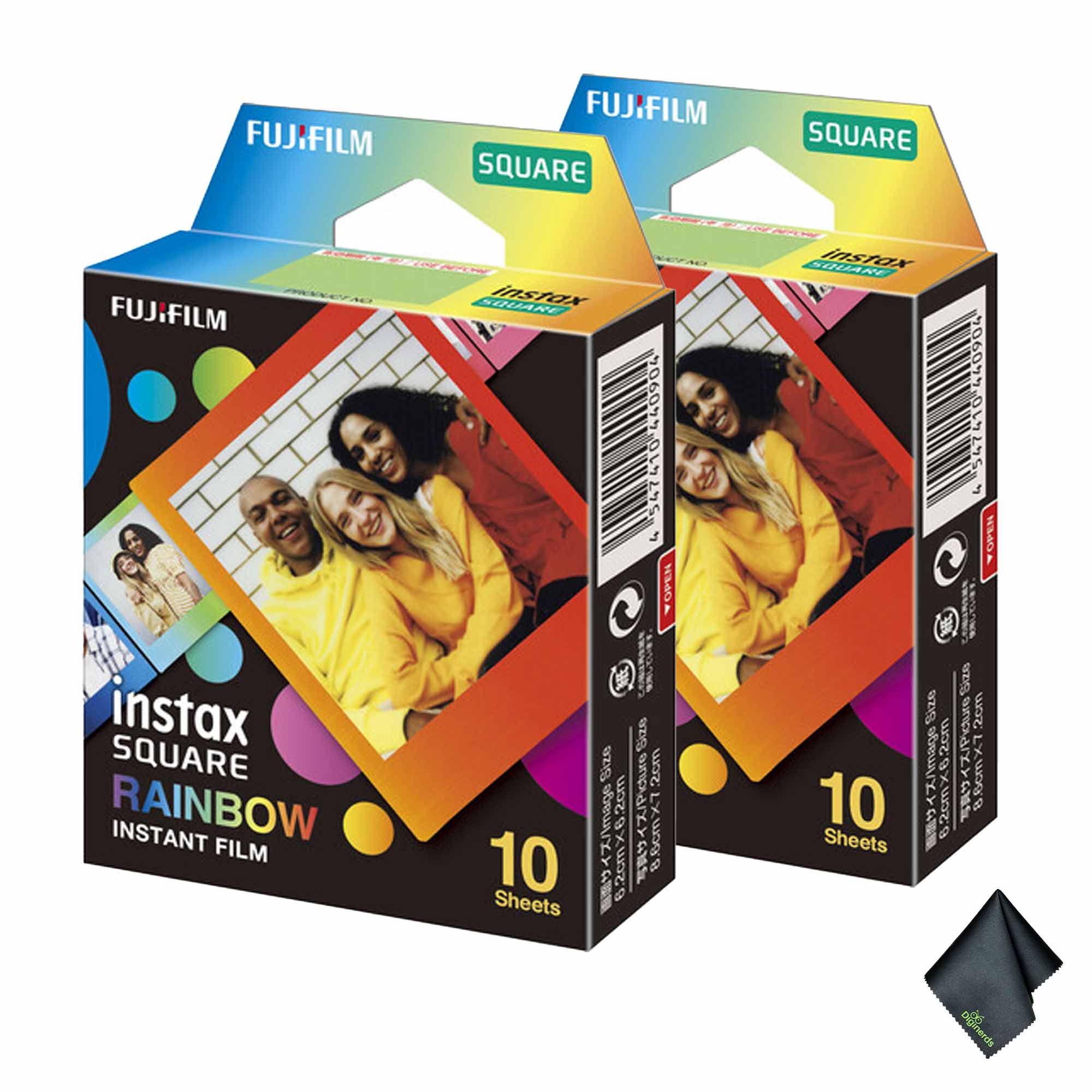2xFUJIFILM INSTAX SQUARE Rainbow Instant Film 10 Exposures , Microfiber Cleaning Cloth, Bundle