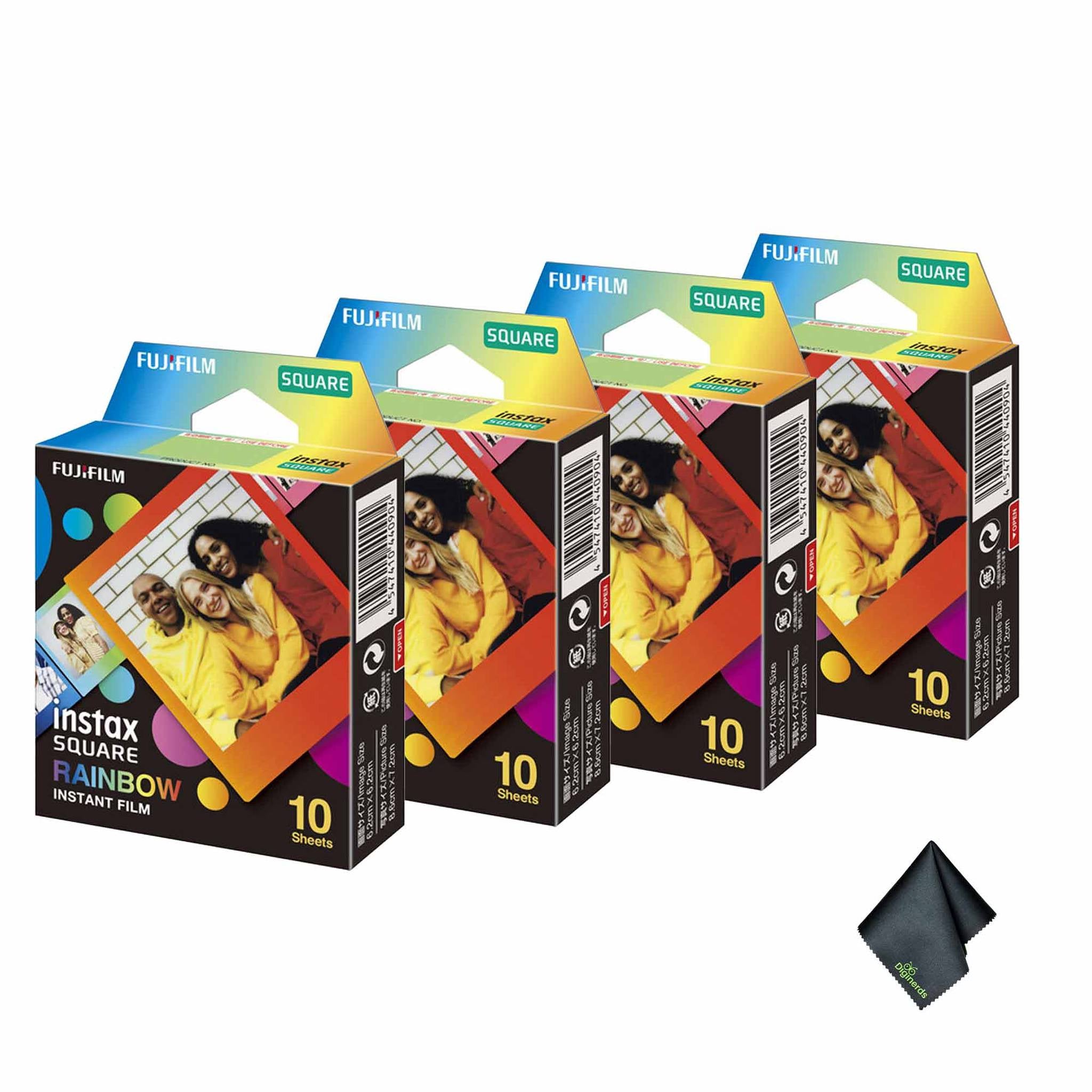 4xFUJIFILM INSTAX SQUARE Rainbow Instant Film 10 Exposures , Microfiber Cleaning Cloth, Bundle