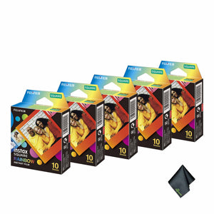 5xFUJIFILM INSTAX SQUARE Rainbow Instant Film 10 Exposures , Microfiber Cleaning Cloth, Bundle