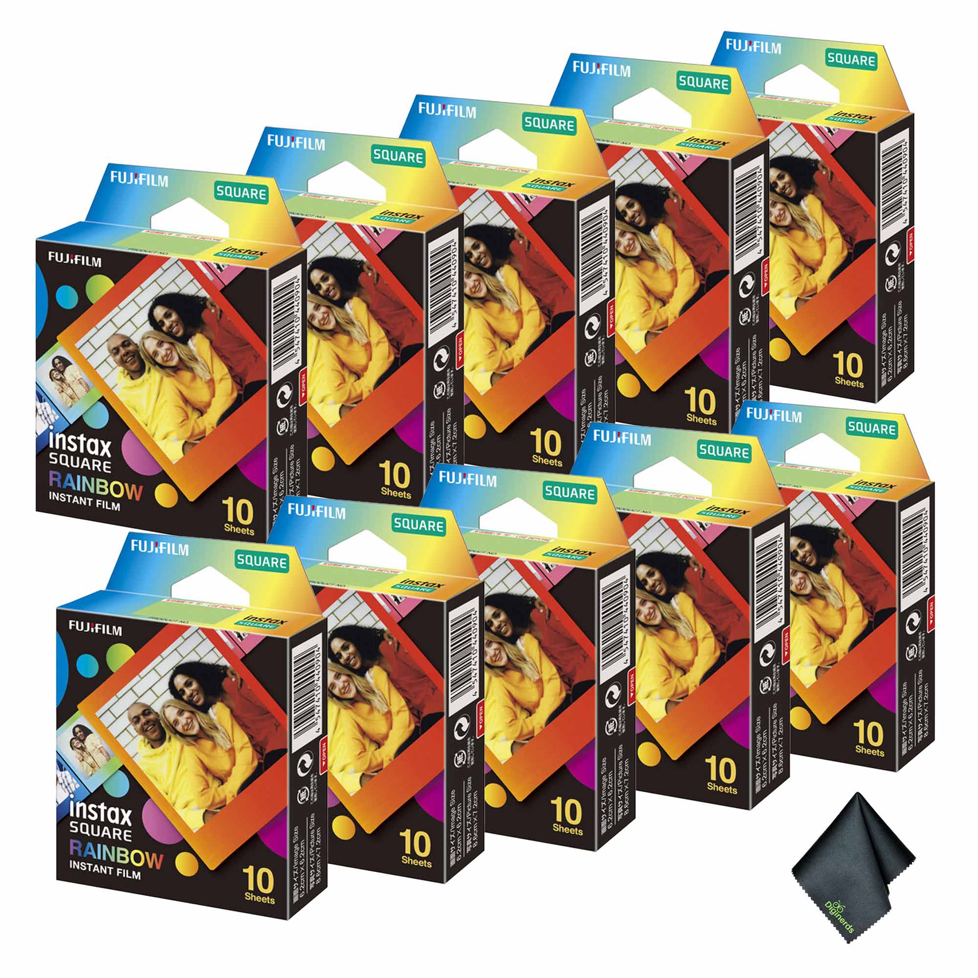 10xFUJIFILM INSTAX SQUARE Rainbow Instant Film (10 Exposures), Microfiber Cleaning Cloth, Bundle
