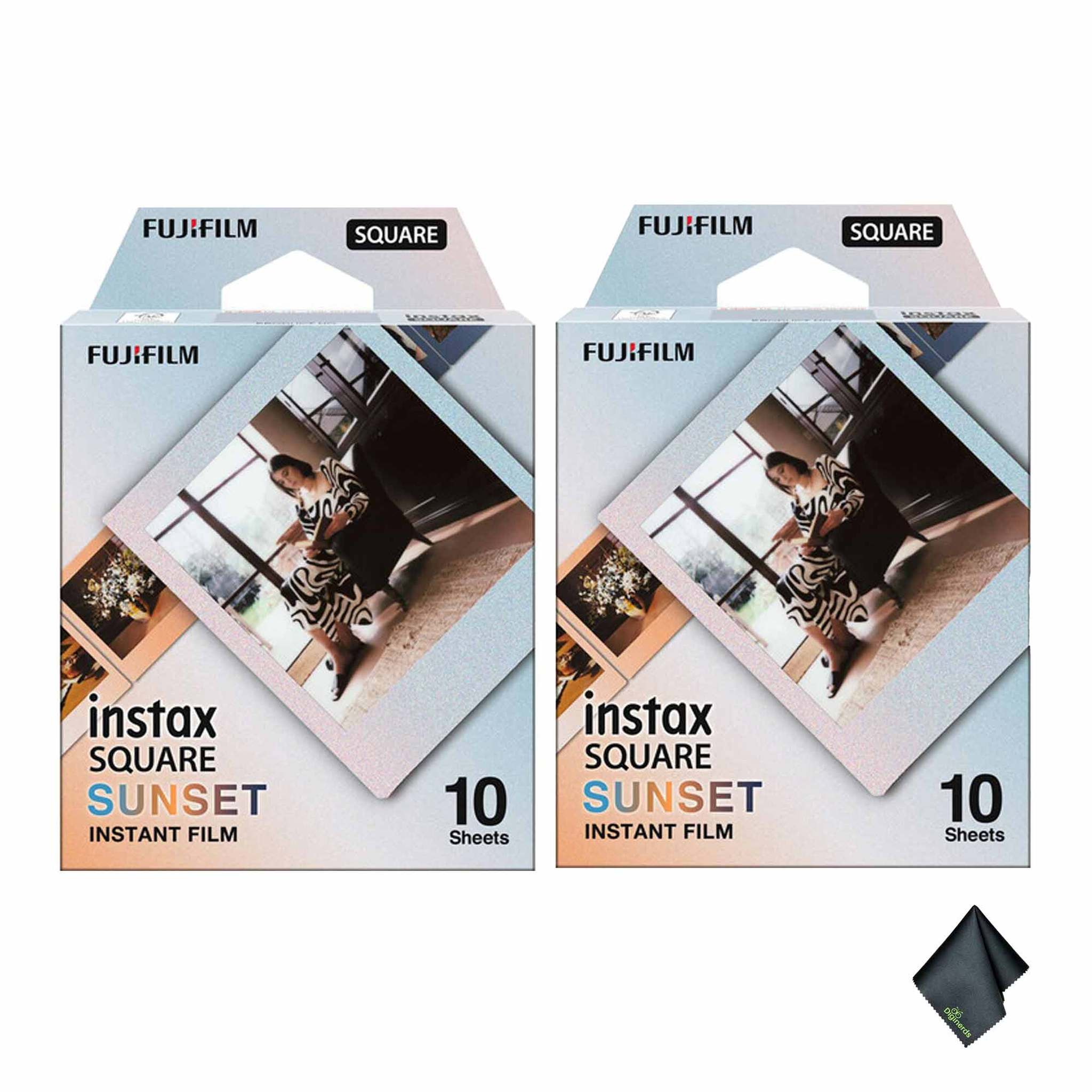 2xFUJIFILM INSTAX SQUARE Sunset Instant Film, Microfiber Cleaning Cloth, Bundle
