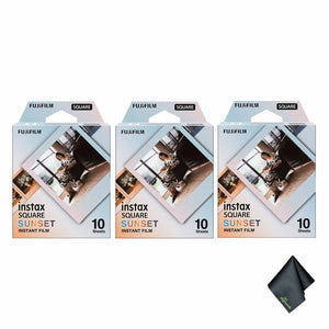 3xFUJIFILM INSTAX SQUARE Sunset Instant Film, Microfiber Cleaning Cloth, Bundle