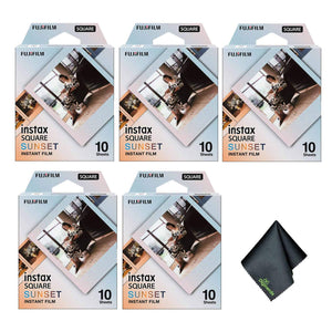 5xFUJIFILM INSTAX SQUARE Sunset Instant Film, Microfiber Cleaning Cloth, Bundle