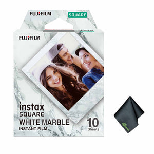 FUJIFILM INSTAX SQUARE White Marble Instant Film 10 Exposures , Microfiber Cleaning Cloth, Bundle