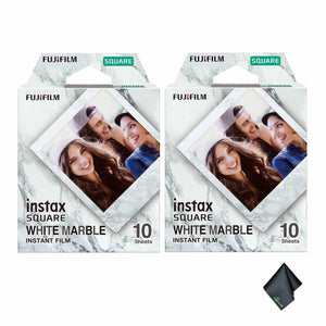 2xFUJIFILM INSTAX SQUARE White Marble Instant Film 10 Exposures , Microfiber Cleaning Cloth, Bundle