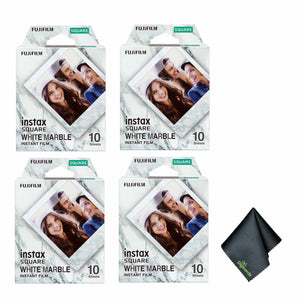 4xFUJIFILM INSTAX SQUARE White Marble Instant Film 10 Exposures , Microfiber Cleaning Cloth, Bundle