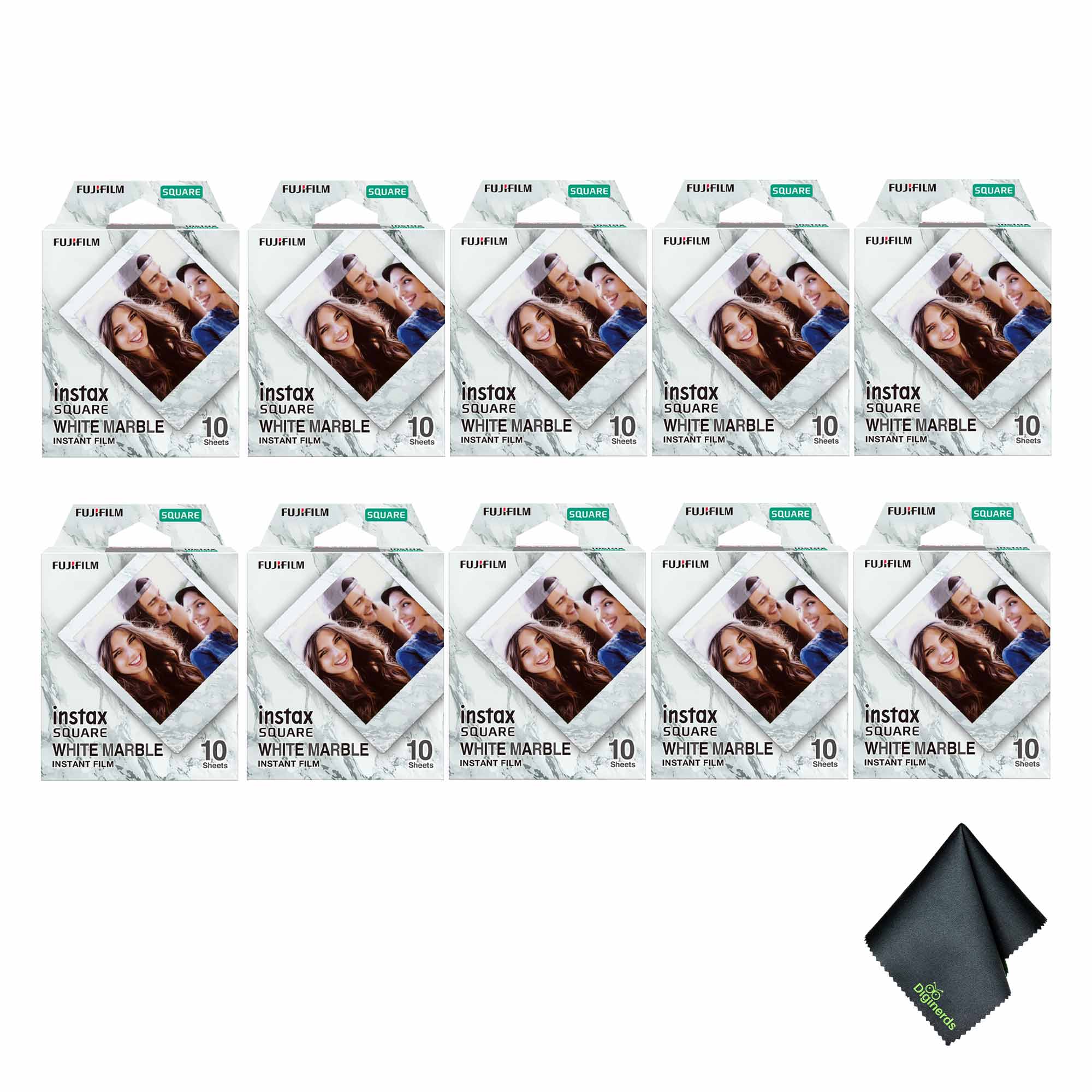 10xFUJIFILM INSTAX SQUARE White Marble Instant Film 10 Exposures , Microfiber Cleaning Cloth, Bundle