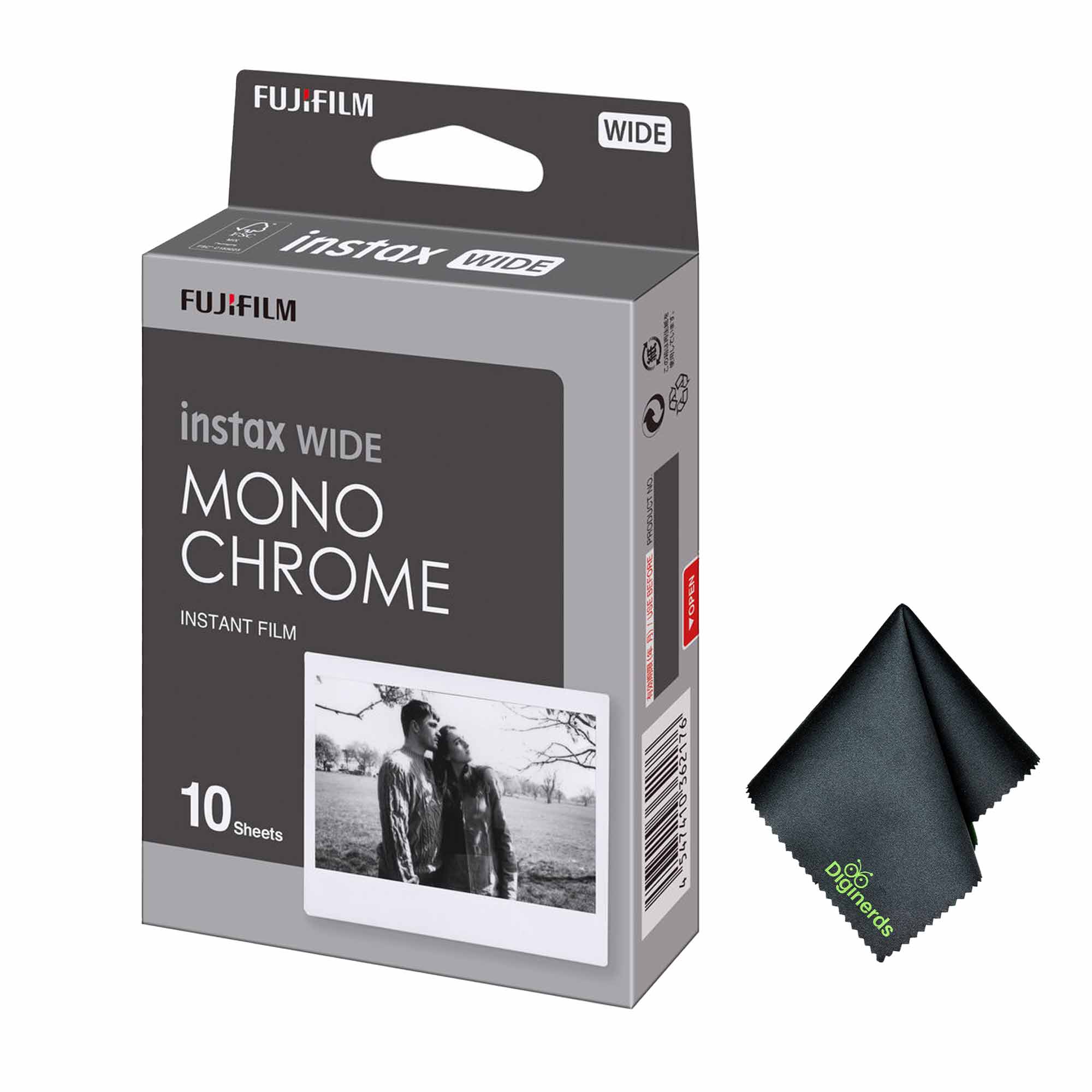 FUJIFILM INSTAX Wide Monochrome Instant Film (10 Exposures), Microfiber Cleaning Cloth, Bundle