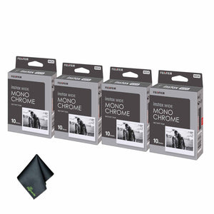 4xFUJIFILM INSTAX Wide Monochrome Instant Film 10 Exposures , Microfiber Cleaning Cloth, Bundle
