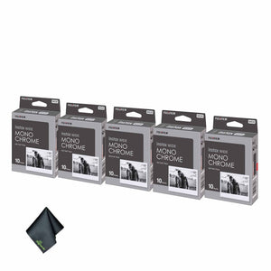 5xFUJIFILM INSTAX Wide Monochrome Instant Film 10 Exposures , Microfiber Cleaning Cloth, Bundle