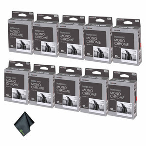 10xFUJIFILM INSTAX Wide Monochrome Instant Film 10 Exposures , Microfiber Cleaning Cloth, Bundle