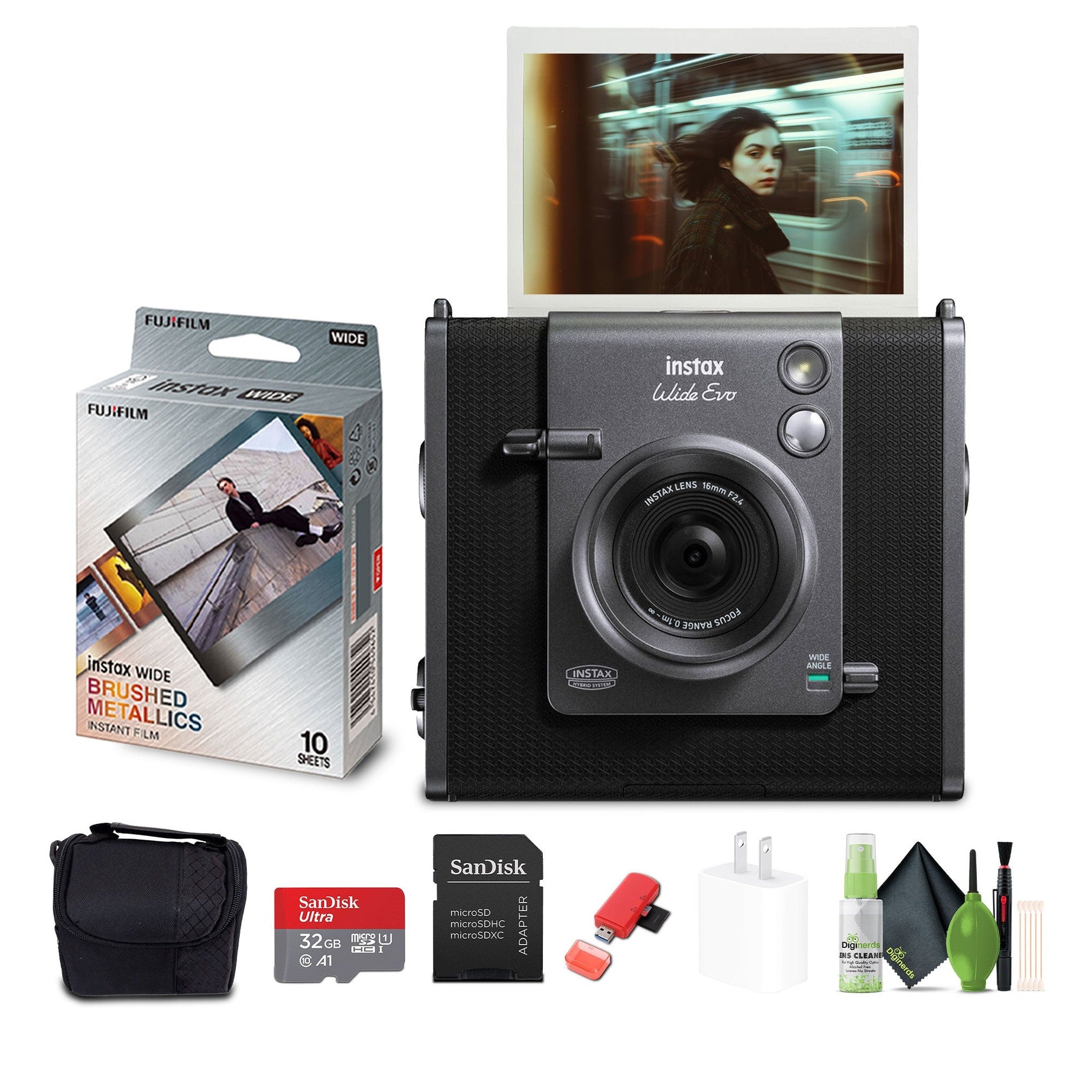 Fujifilm Instax Wide Evo Hybrid Instant Film Camera + Brushed Metallics Film Fujifilm
