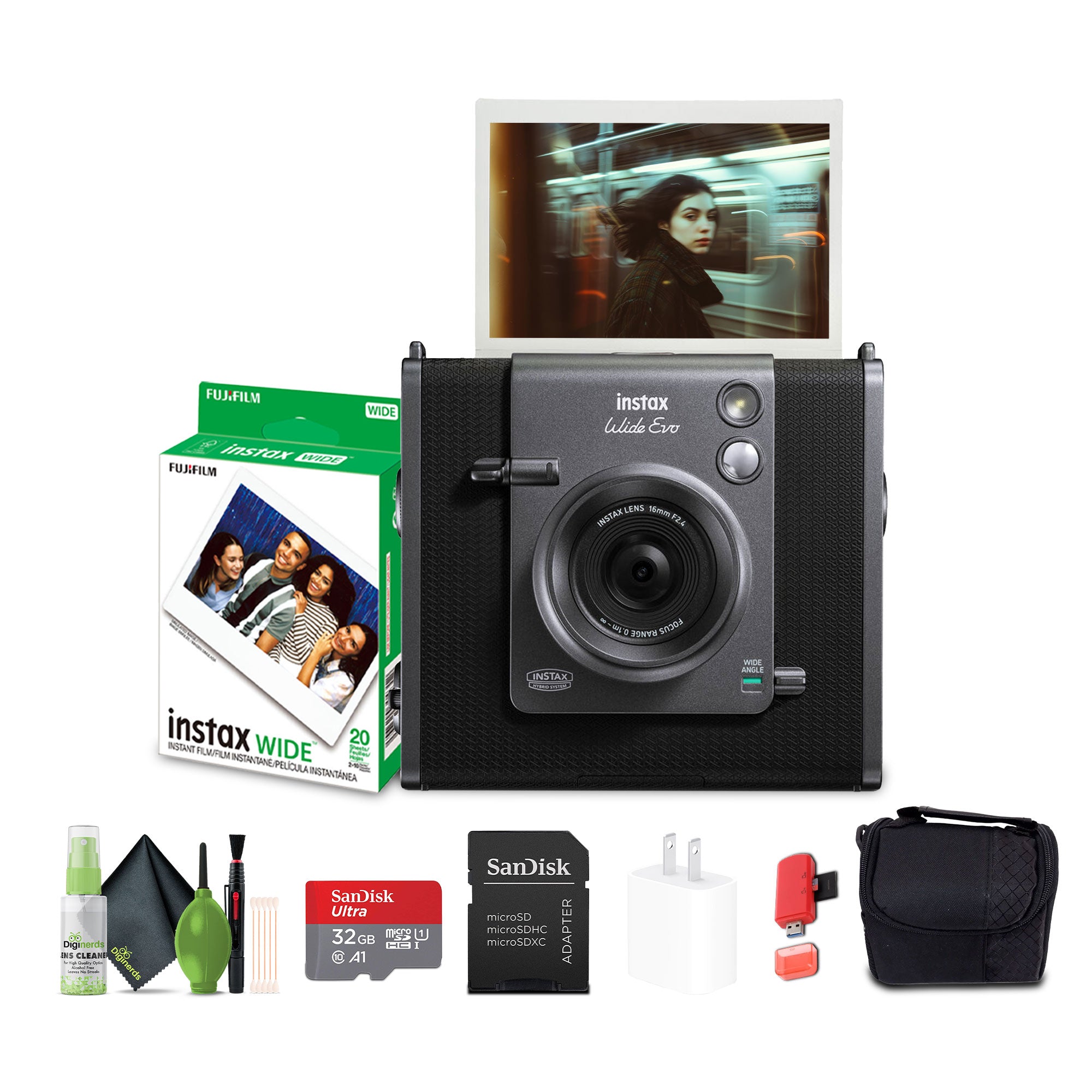 Fujifilm Instax Wide Evo Hybrid Instant Film Camera + Wide Instant Film + more