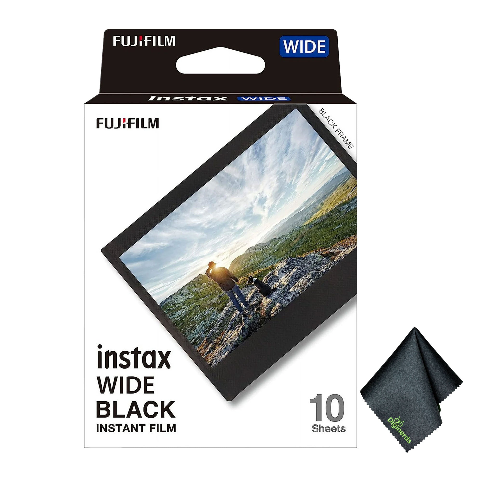 Fujifilm Instax Wide Black Instant Film 10 Exposures +Microfiber Cleaning Cloth