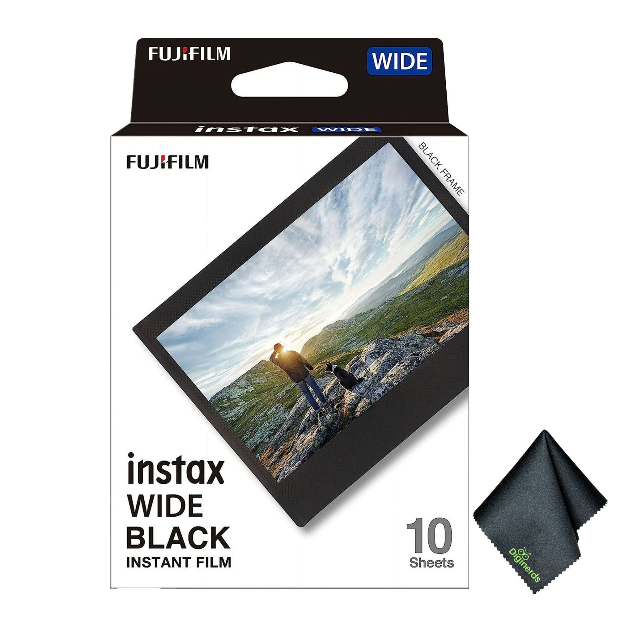 Fujifilm Instax Wide Black Instant Film 10 Exposures +Microfiber Cleaning Cloth Fujifilm