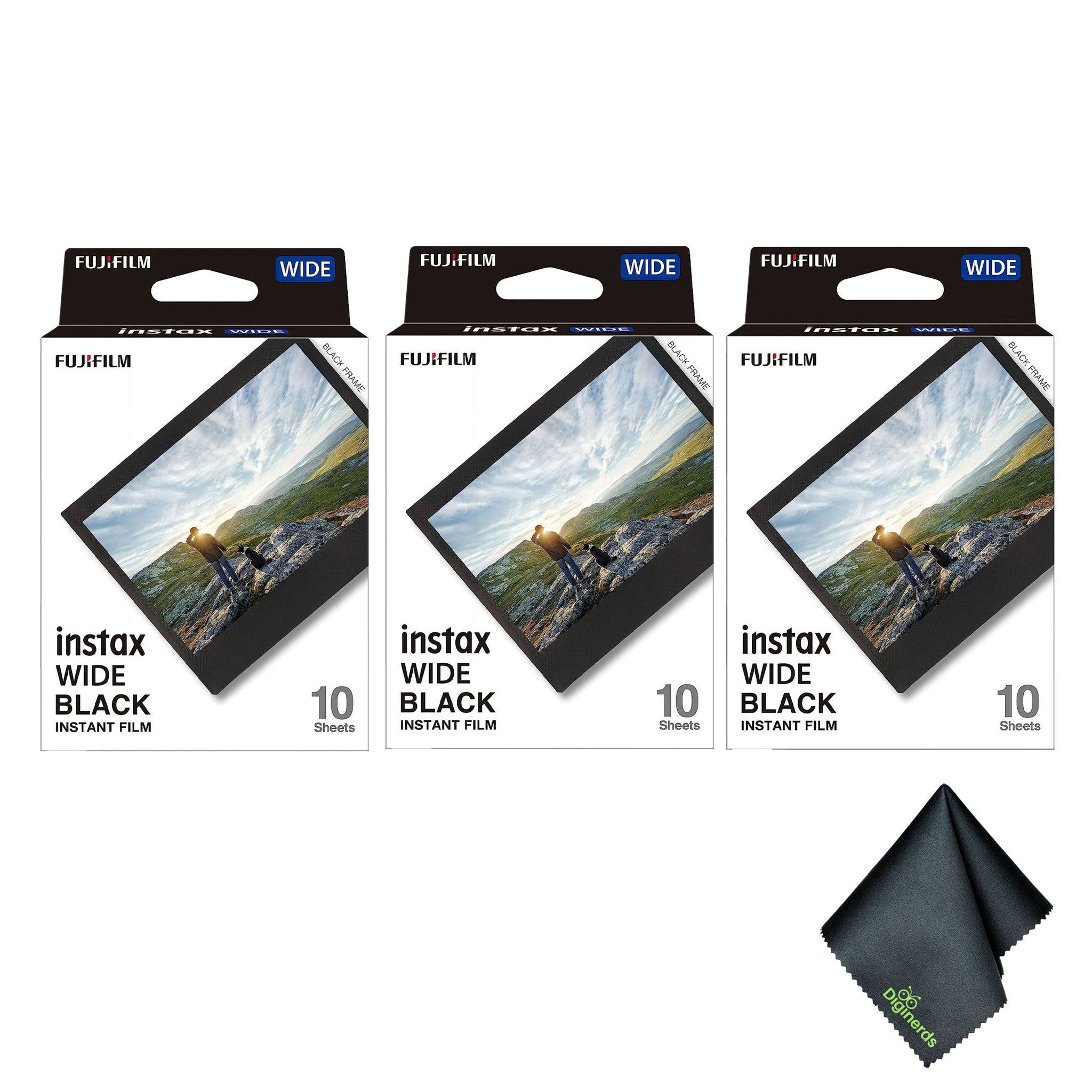 Fujifilm Instax Wide Black Instant Film 30 Exposures +Microfiber Cleaning Cloth Fujifilm