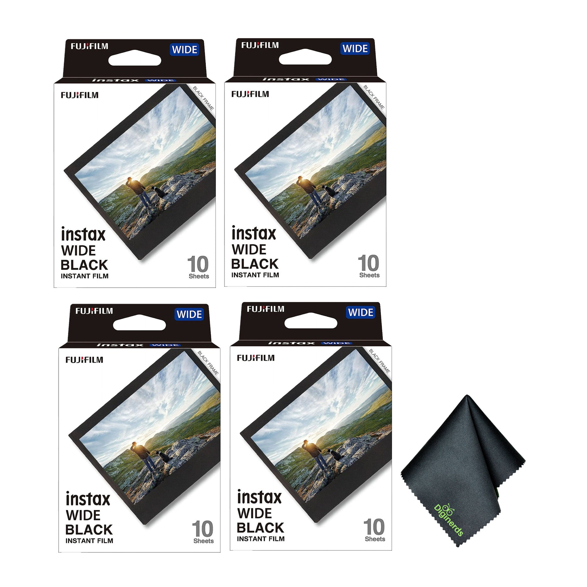 Fujifilm Instax Wide Black Instant Film 40 Exposures +Microfiber Cleaning Cloth
