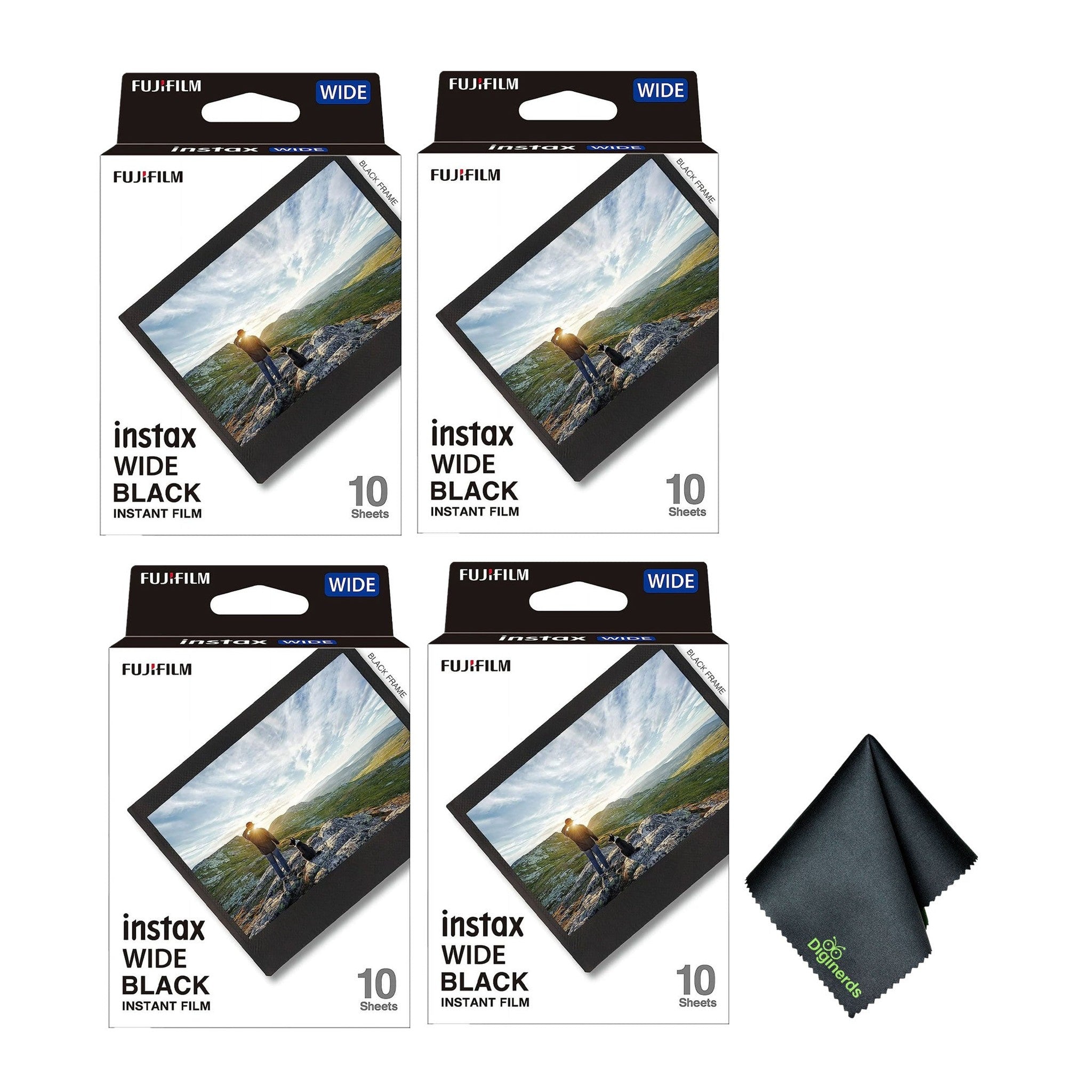Fujifilm Instax Wide Black Instant Film 40 Exposures +Microfiber Cleaning Cloth Fujifilm