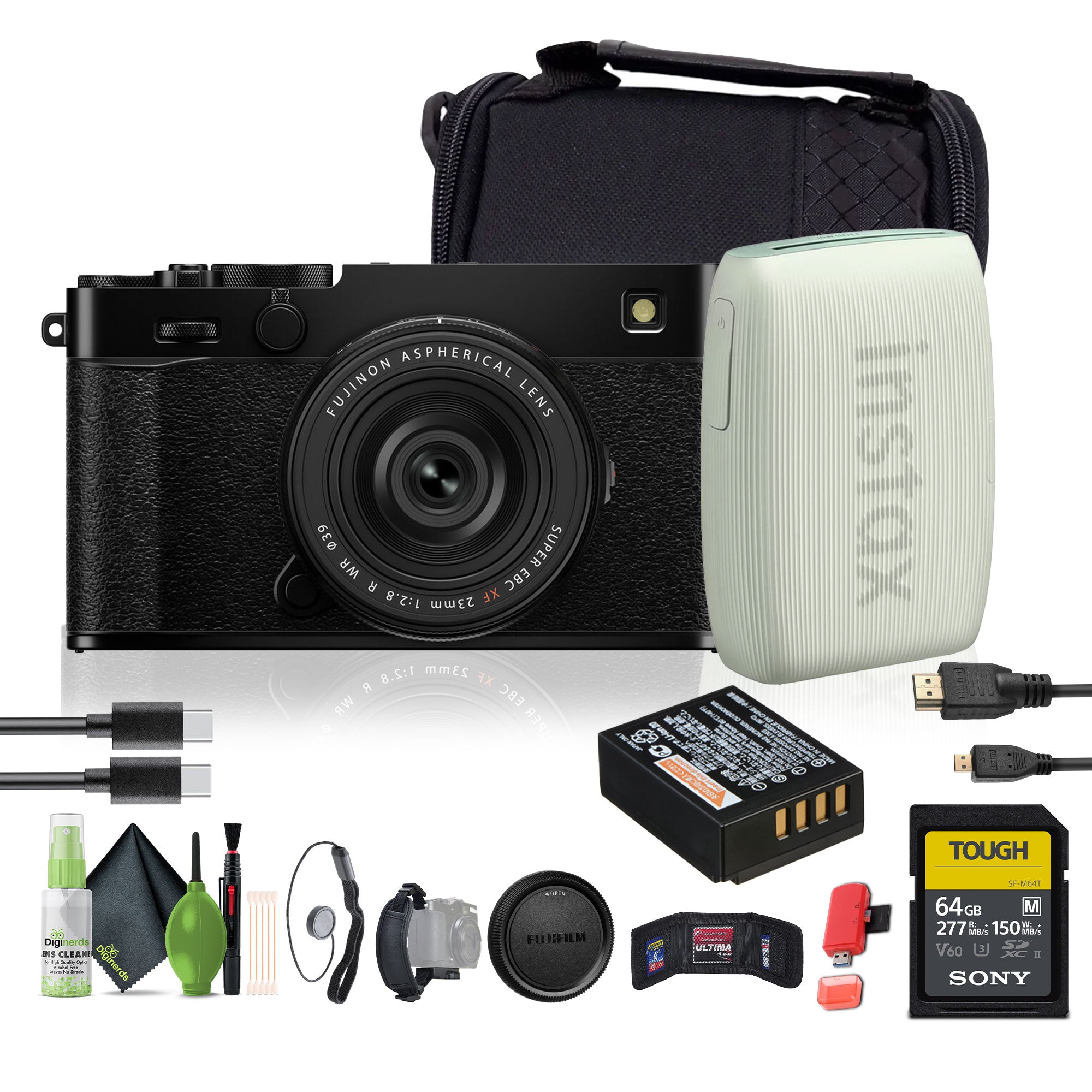 FUJIFILM X-E5 Mirrorless Digital Camera with XF 23mm f/2.8 Lens Black , Printer - Green