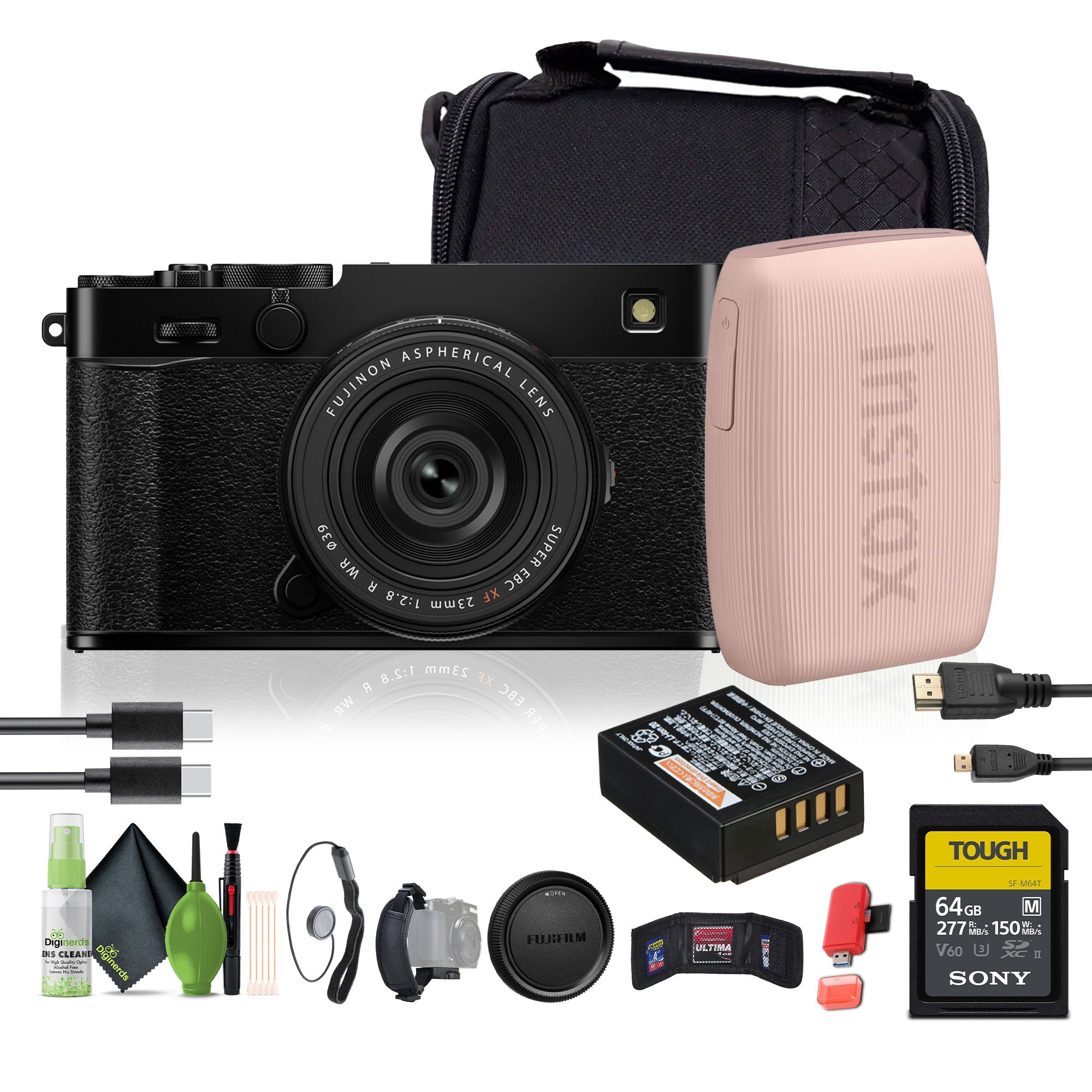 FUJIFILM X-E5 Mirrorless Digital Camera with XF 23mm f/2.8 Lens Black , Printer - Pink