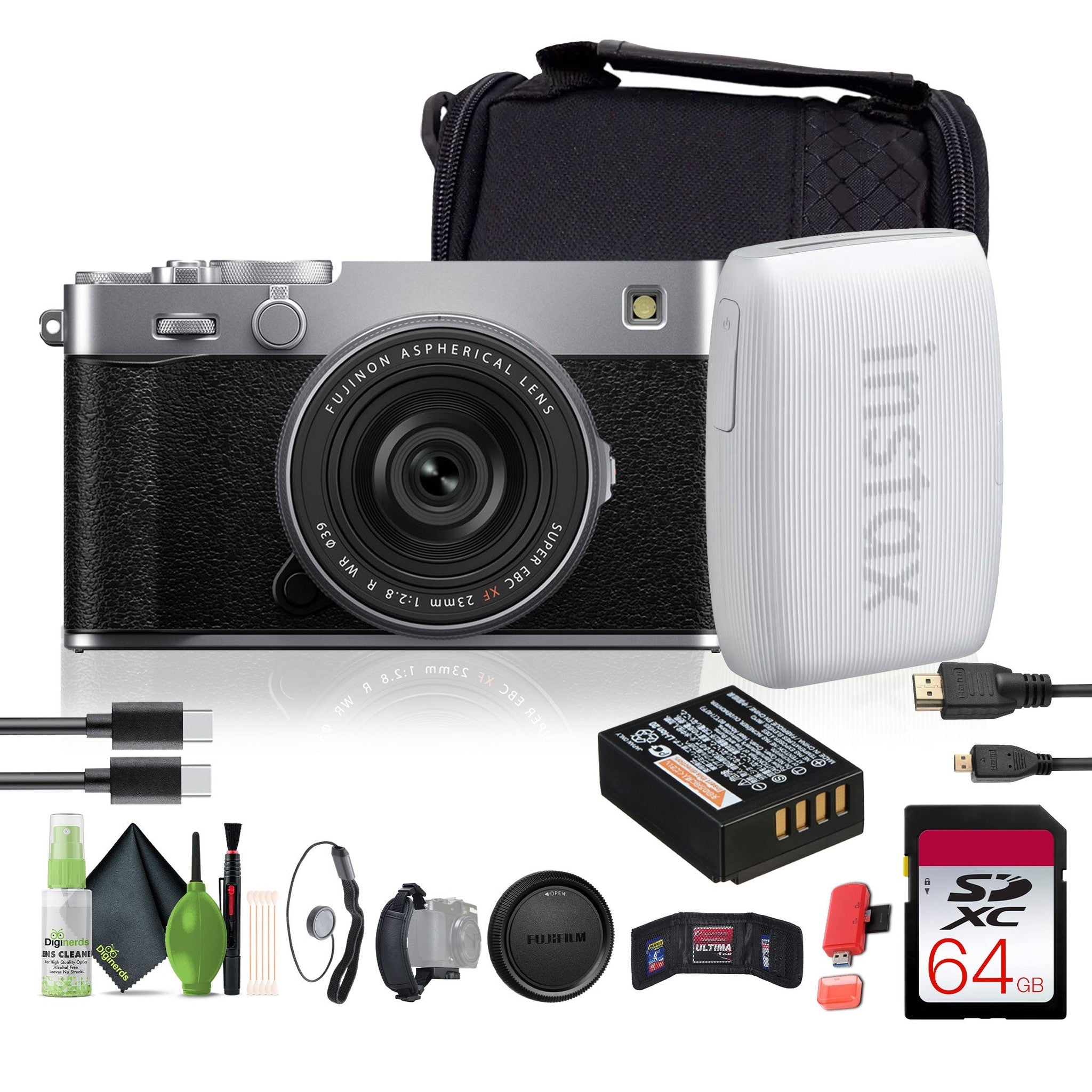 FUJIFILM X-E5 Mirrorless Digital Camera with XF 23mm f/2.8 Lens silver , Printer -White