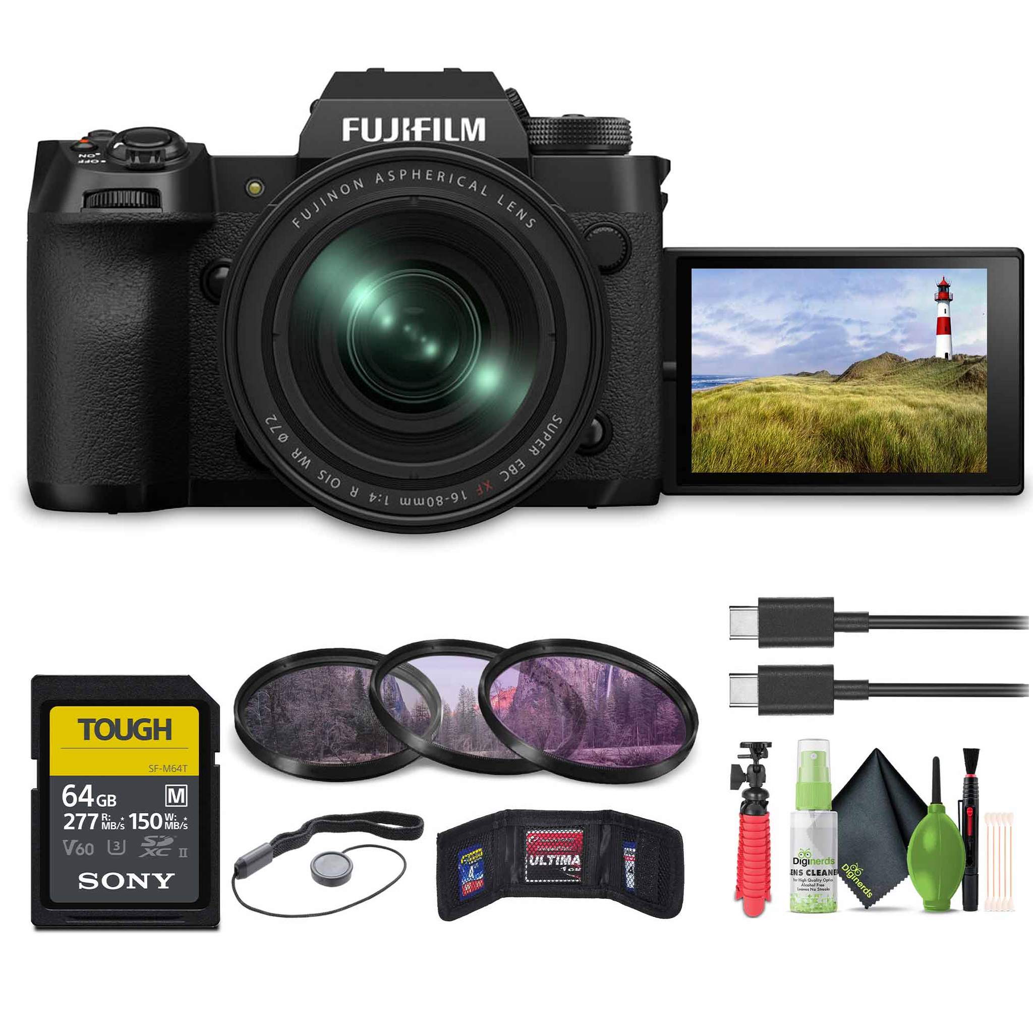 FUJIFILM X-H2 Mirrorless Camera with 16-80mm Lens, 64GB Memory Card, Bundle
