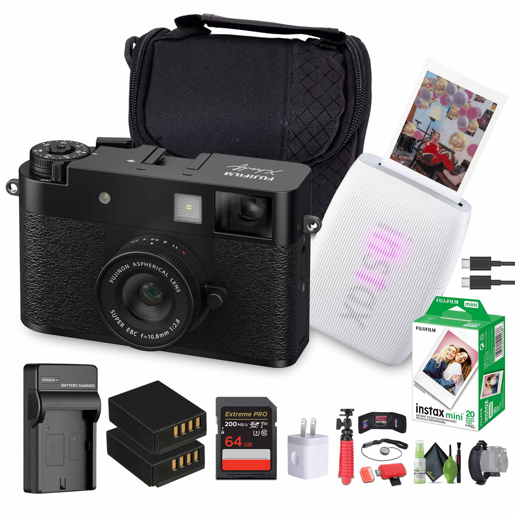 FUJIFILM X Digital Camera Black , MINI LINK 3 Smartphone Printer Clay White