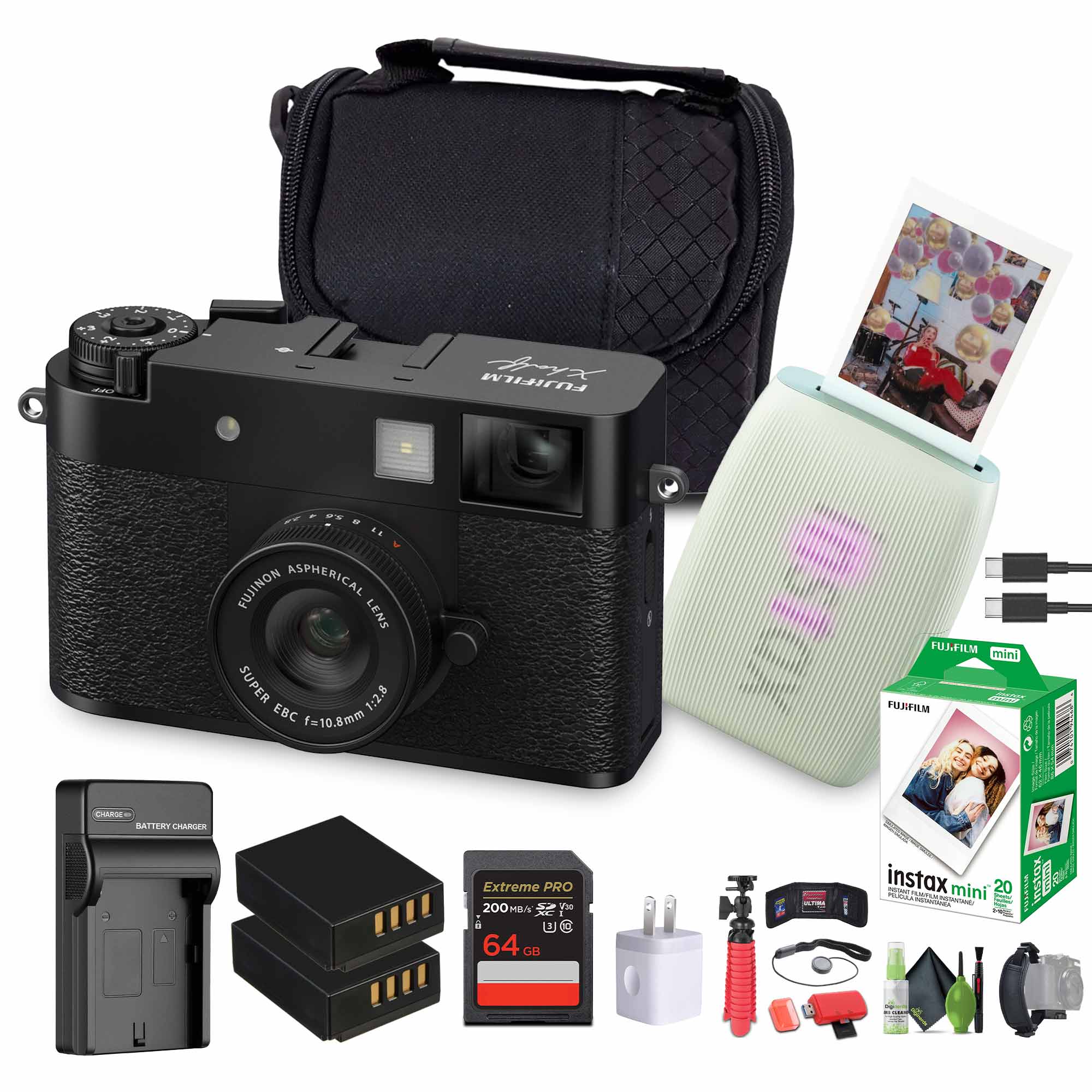 FUJIFILM X Digital Camera Black , MINI LINK 3 Smartphone Printer Sage Green
