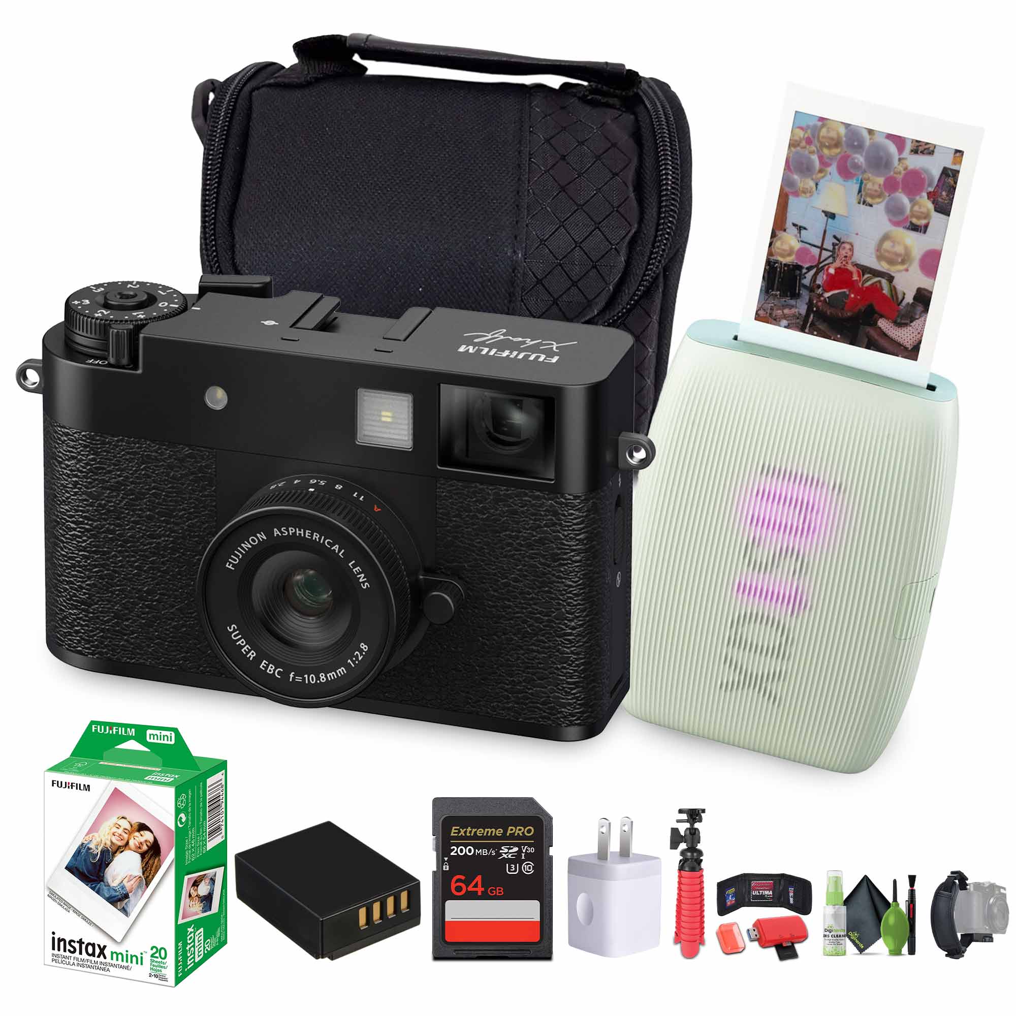 FUJIFILM X Digital Camera Black , MINI LINK 3 Smartphone Printer Sage Green
