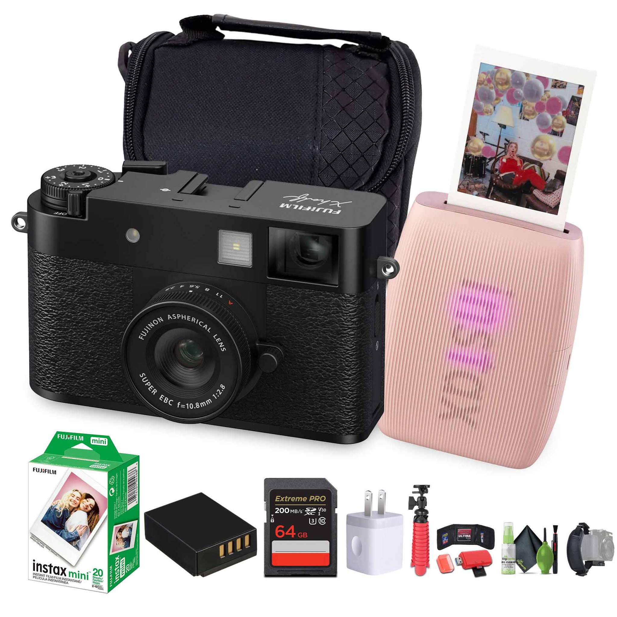 FUJIFILM X Digital Camera Black , MINI LINK 3 Smartphone Printer Rose Pink