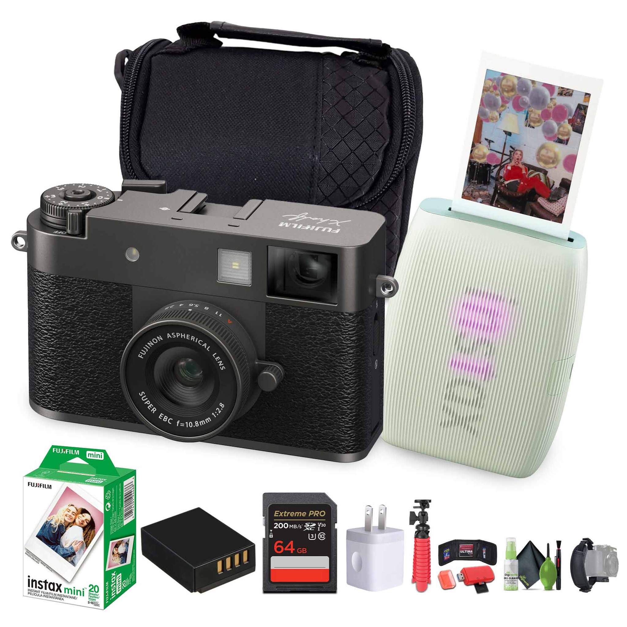 FUJIFILM X Digital Camera Charcoal Silver , MINI LINK 3 Printer Sage Green