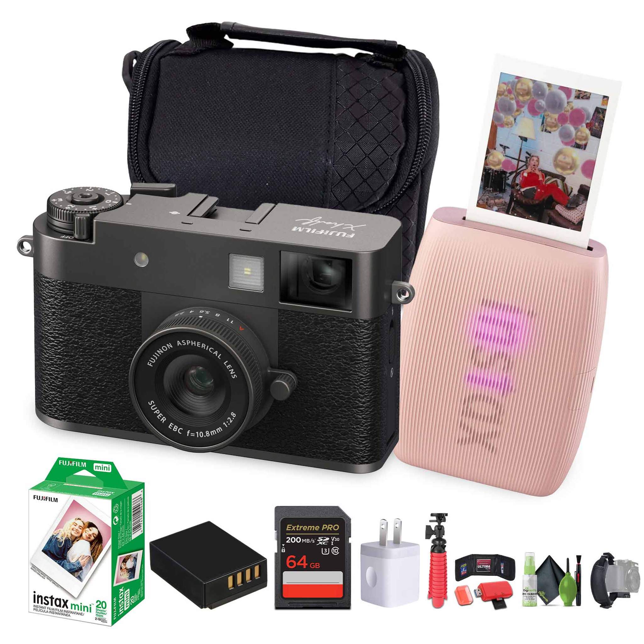 FUJIFILM X Digital Camera Charcoal Silver , MINI LINK 3 Printer Rose Pink