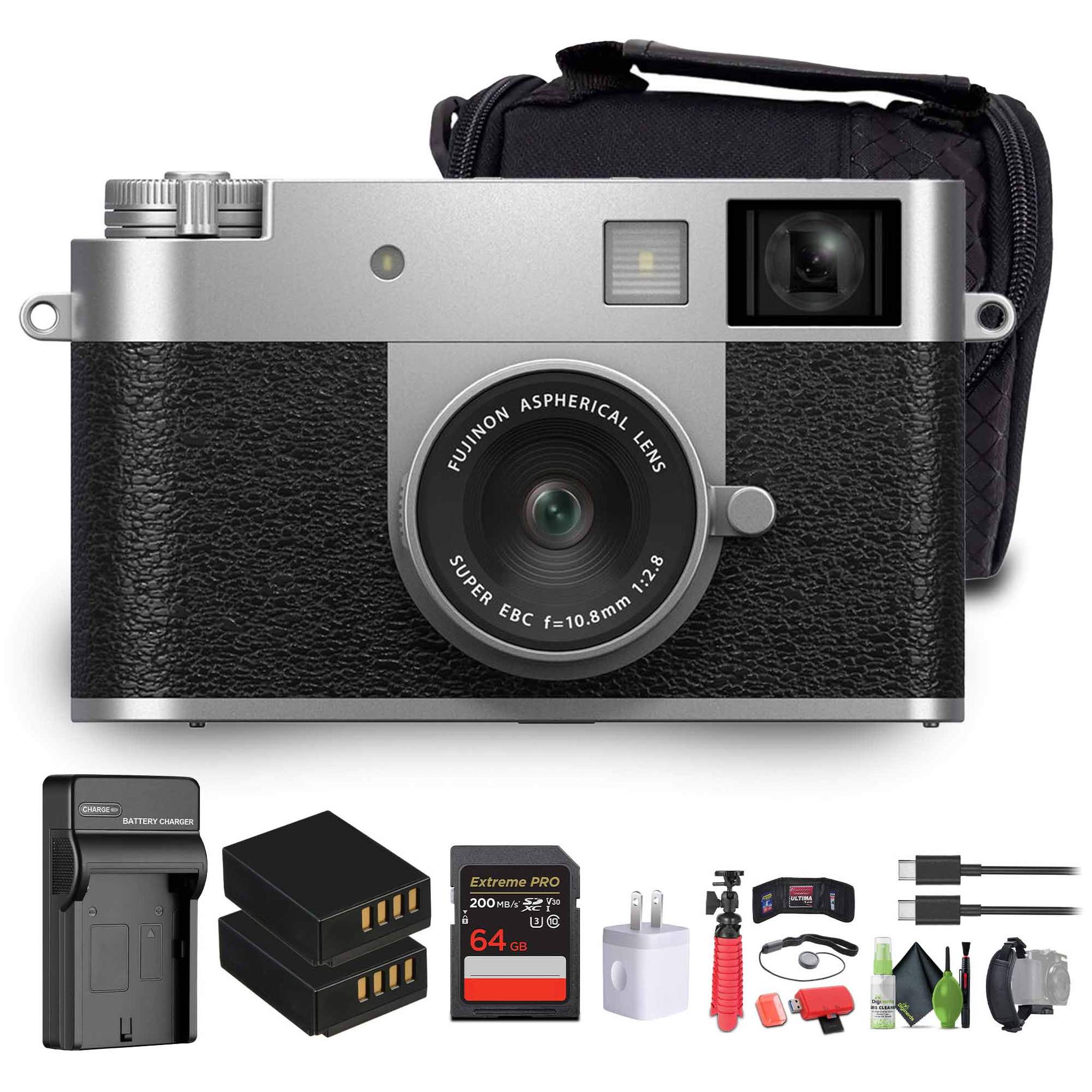 FUJIFILM X half Digital Camera Silver , SOFT CASE-SMALL, USB Card Reader,Bundle