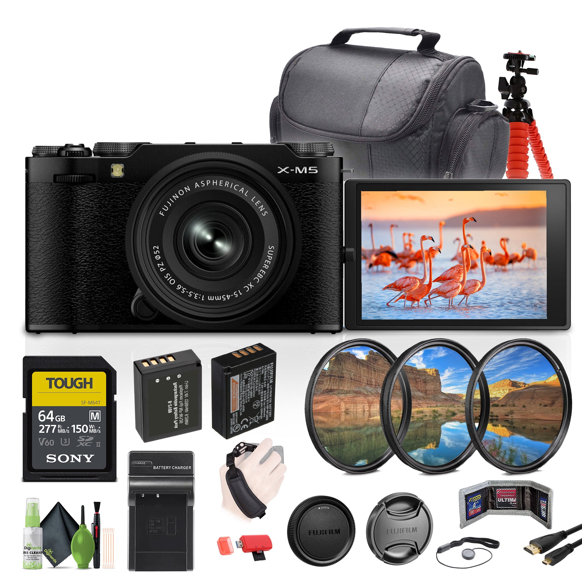 Fujifilm X-M5 Mirrorless Camera + XC 15-45mm f/3.5-5.6 OIS PZ Lens Bundle- Black