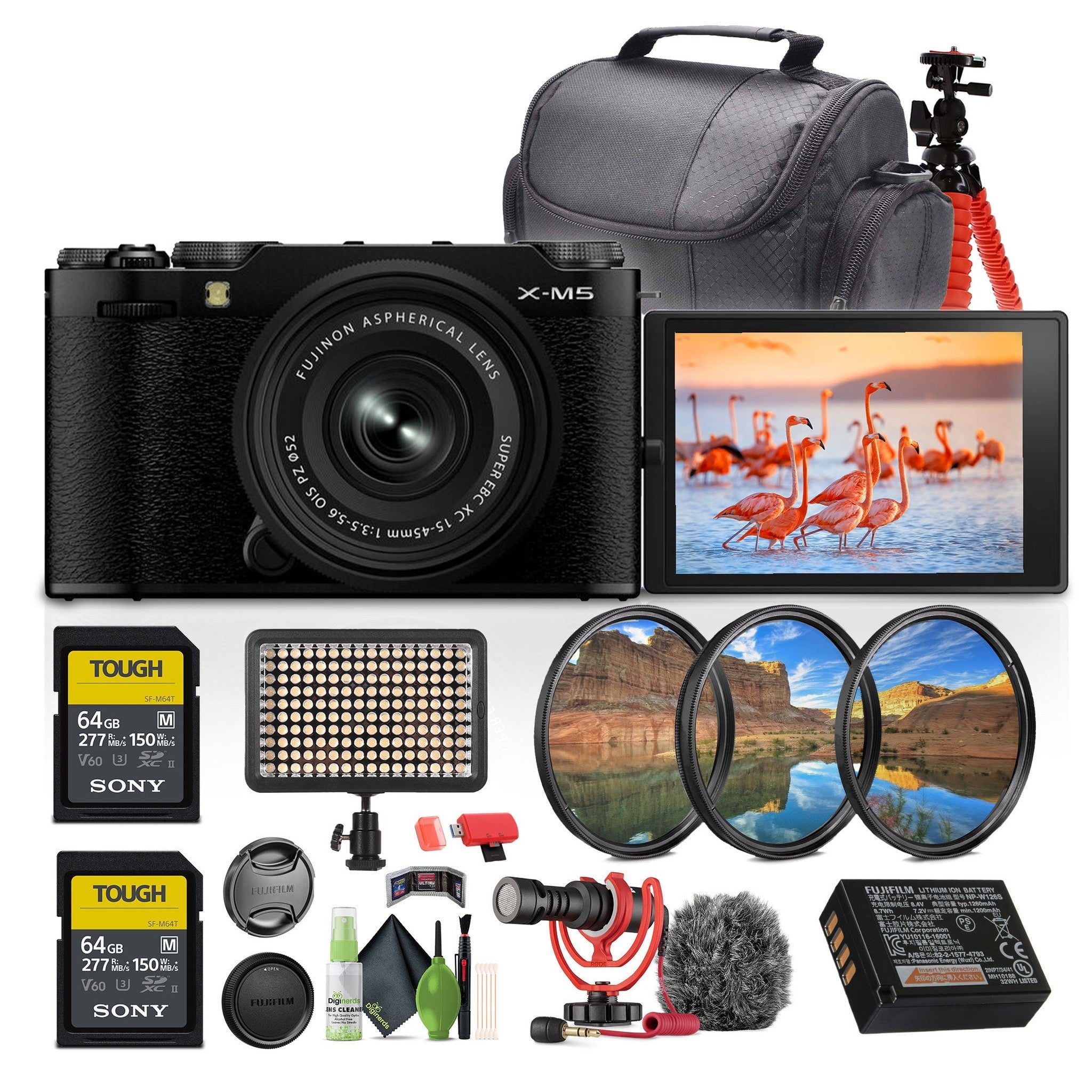 Fujifilm X-M5 Mirrorless Camera + XC 15-45mm f/3.5-5.6 OIS Lens+Rode Microphone