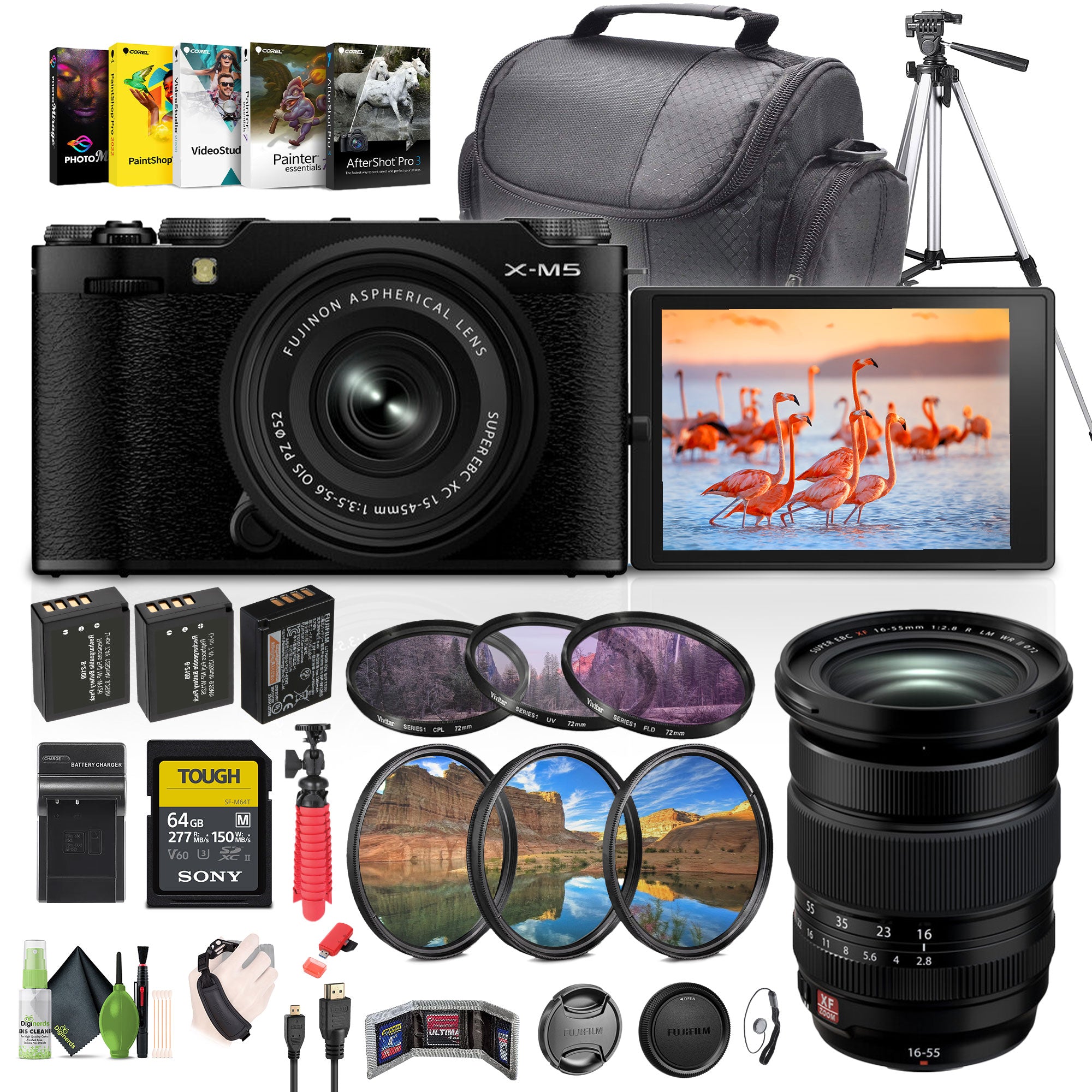 Fujifilm X-M5 Mirrorless Camera +XC 15-45mm+ Sigma 30mm Contemporary Lens-Black