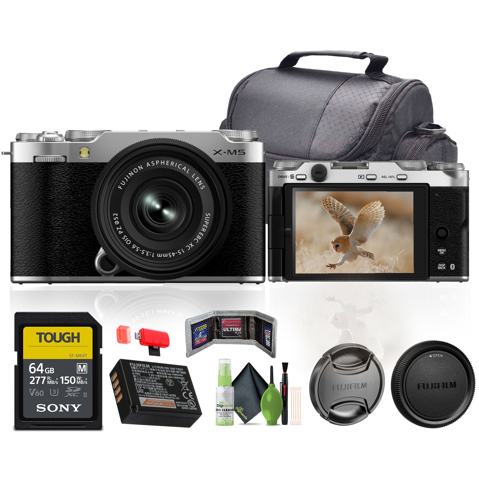 Fujifilm X-M5 Mirrorless Camera + XC 15-45mm f/3.5-5.6 OIS PZ Lens Bundle-Silver