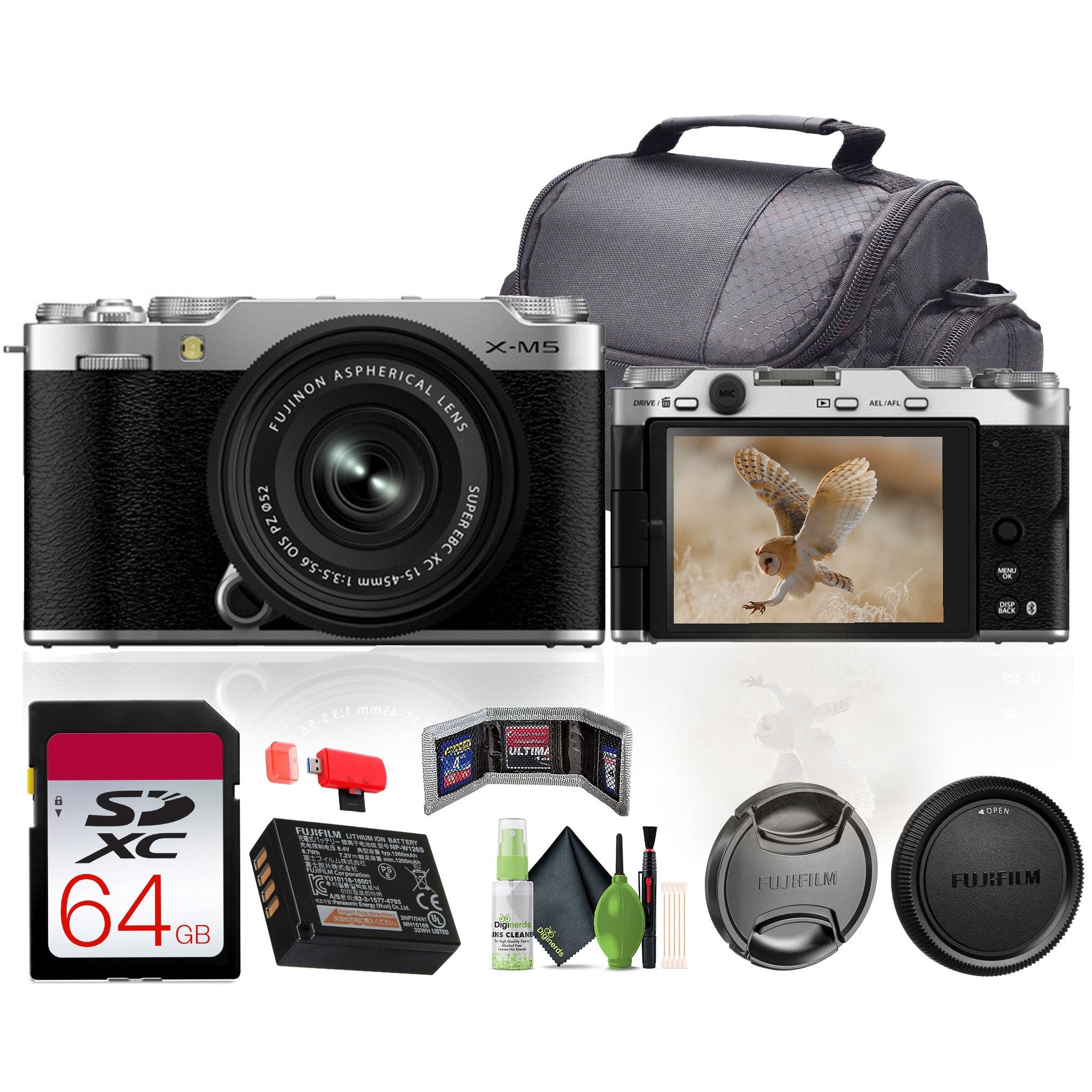 Fujifilm X-M5 Mirrorless Camera + XC 15-45mm f/3.5-5.6 OIS PZ Lens Bundle-Silver