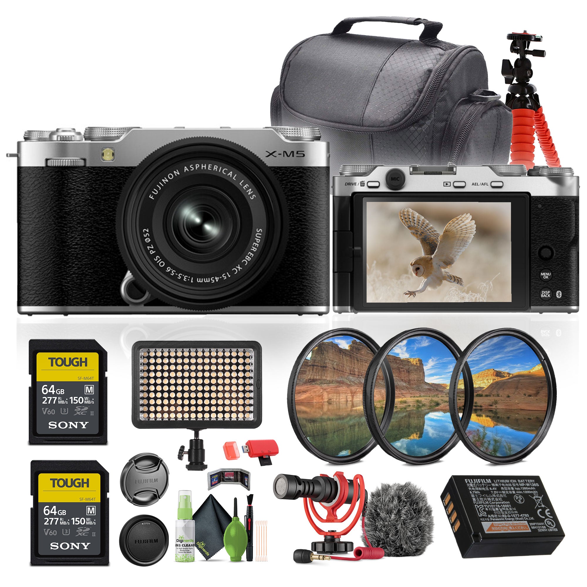 Fujifilm X-M5 Mirrorless Camera + XC 15-45mm f/3.5-5.6 OIS Lens+Rode Microphone